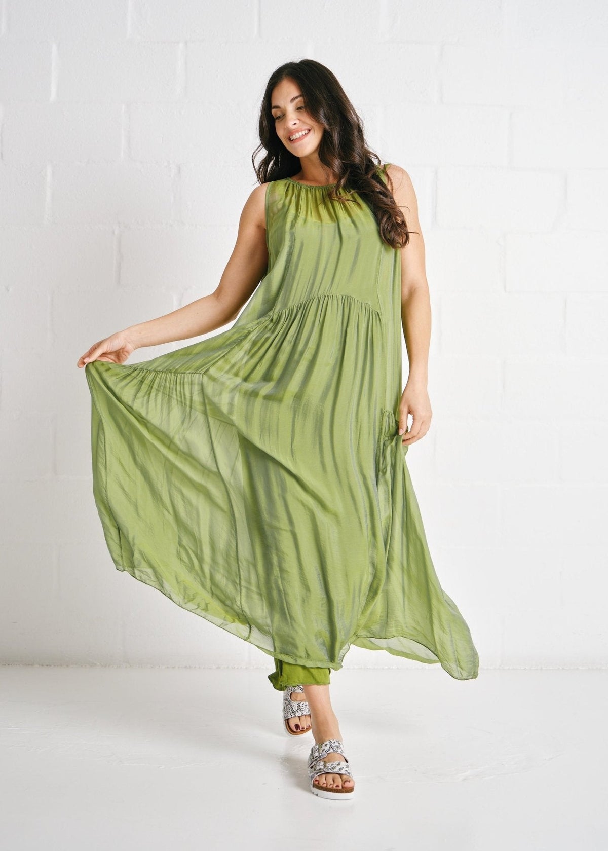 View our The Whisper Silk Tiered Maxi In Green - by Tribute Store