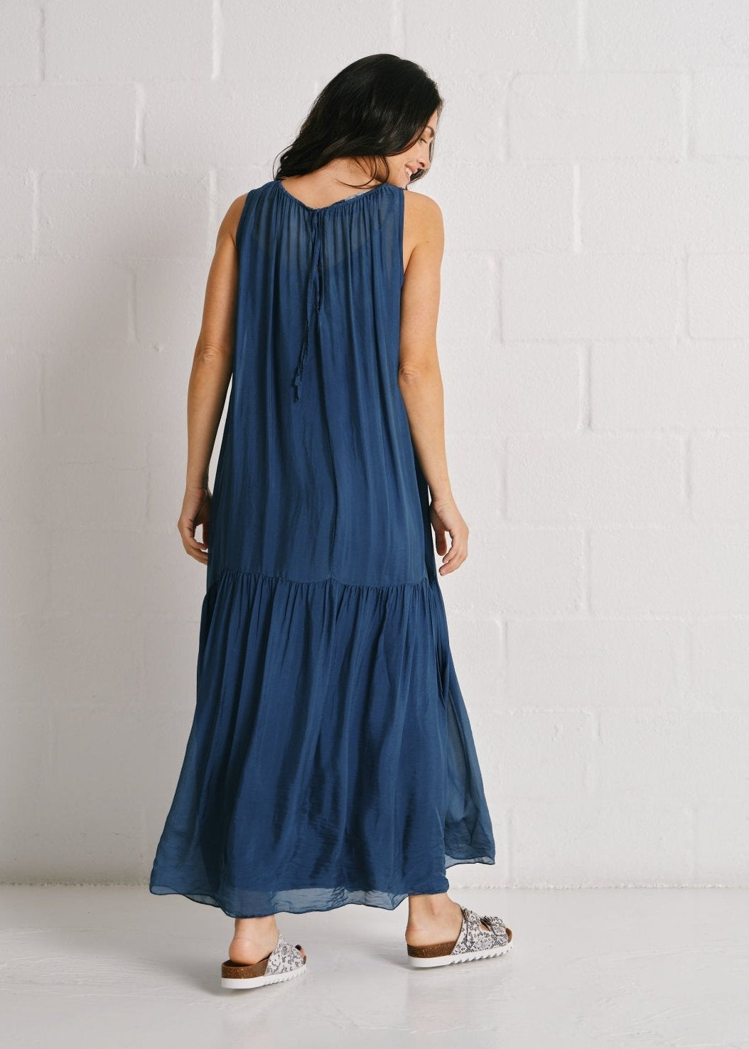 View our The Whisper Silk Tiered Maxi In Teal - by Tribute Store