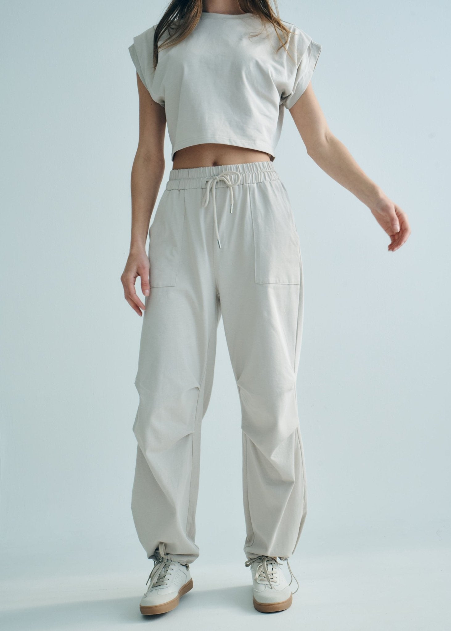 View our Tokyo Cotton Loungewear Set with Pleated Detail in Beige - by Tribute Store
