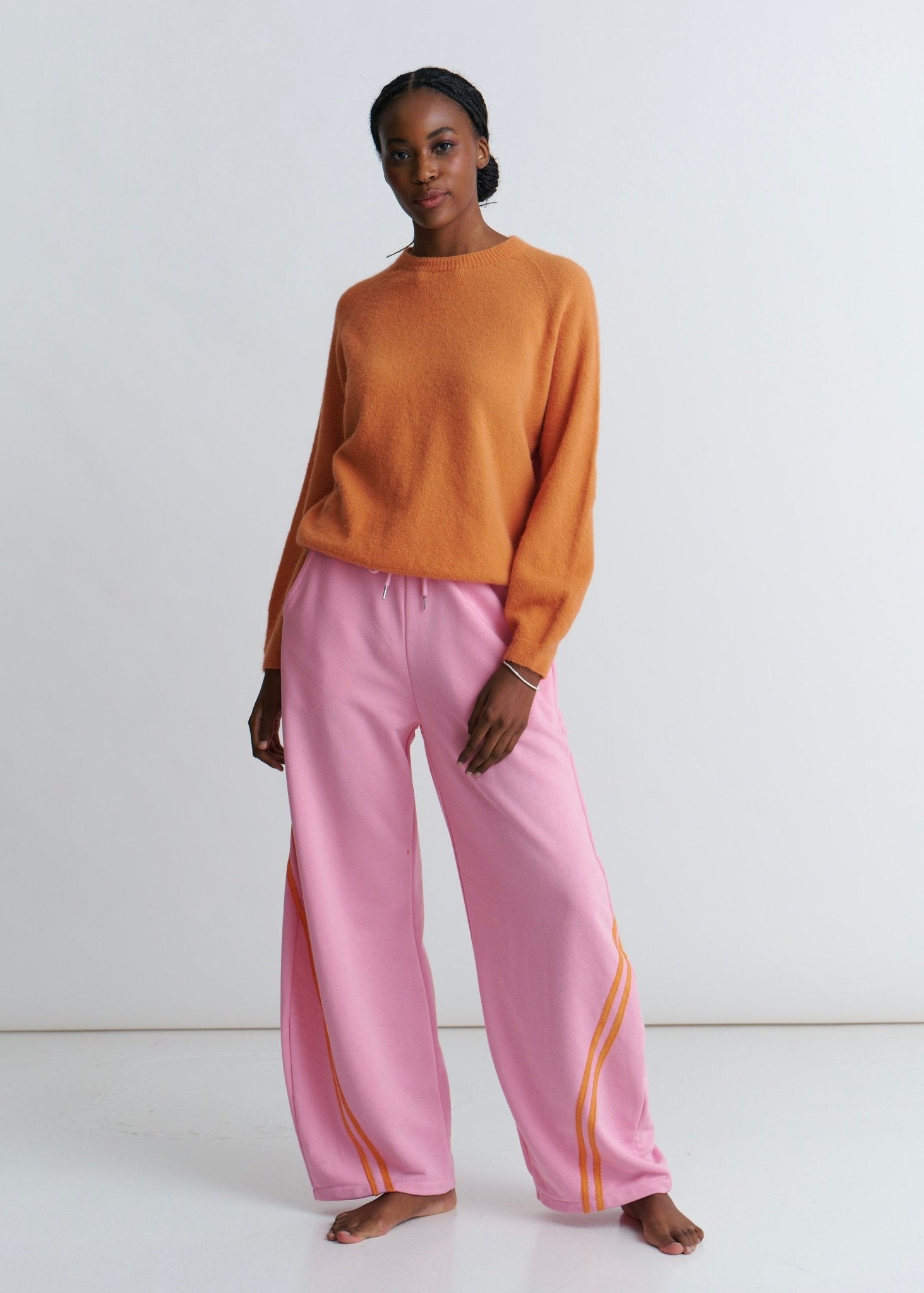 View our Tribeca Italian Cotton Barrel Track Pants In Pink and Orange - by Tribute Store