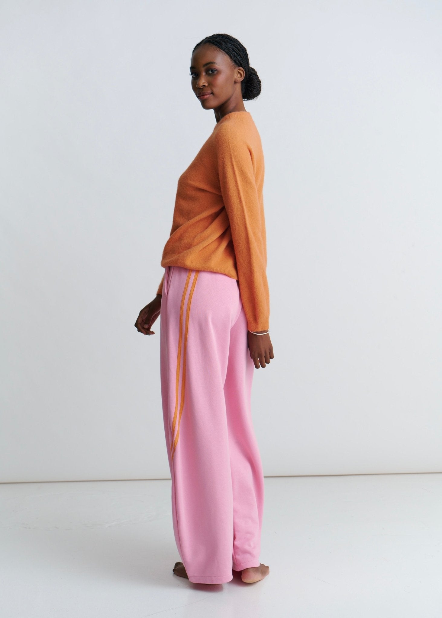 View our Tribeca Italian Cotton Barrel Track Pants In Pink and Orange - by Tribute Store