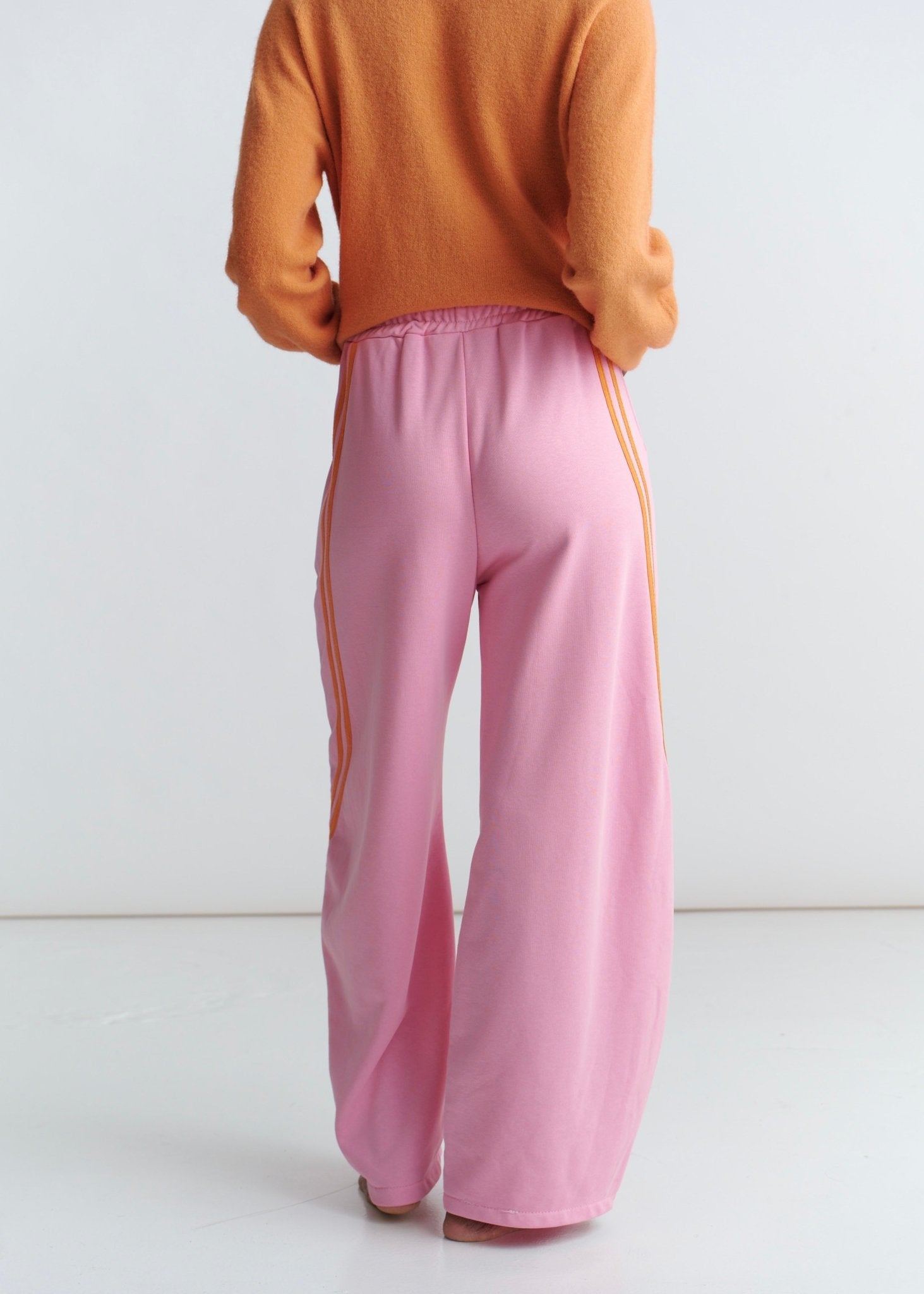 View our Tribeca Italian Cotton Barrel Track Pants In Pink and Orange - by Tribute Store