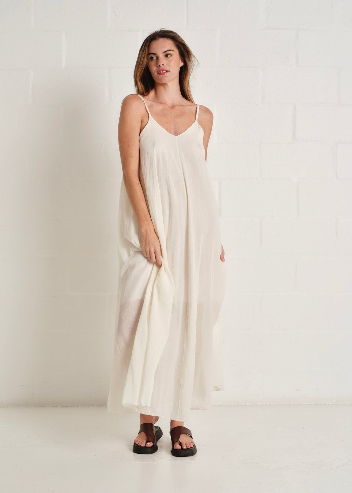 View our Tulum Strappy Cotton Maxi Dress In Cream - by Tribute Store