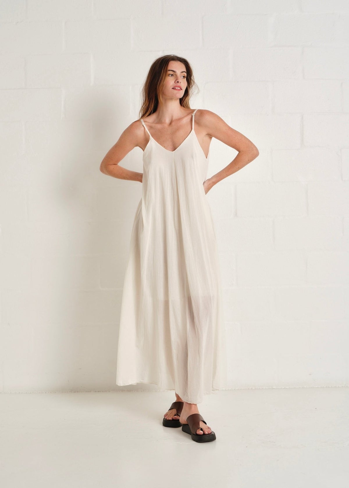 View our Tulum Strappy Cotton Maxi Dress In Cream - by Tribute Store