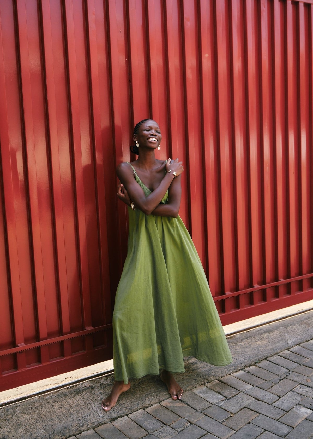 View our Tulum Strappy Cotton Maxi Dress In Olive - by Tribute Store