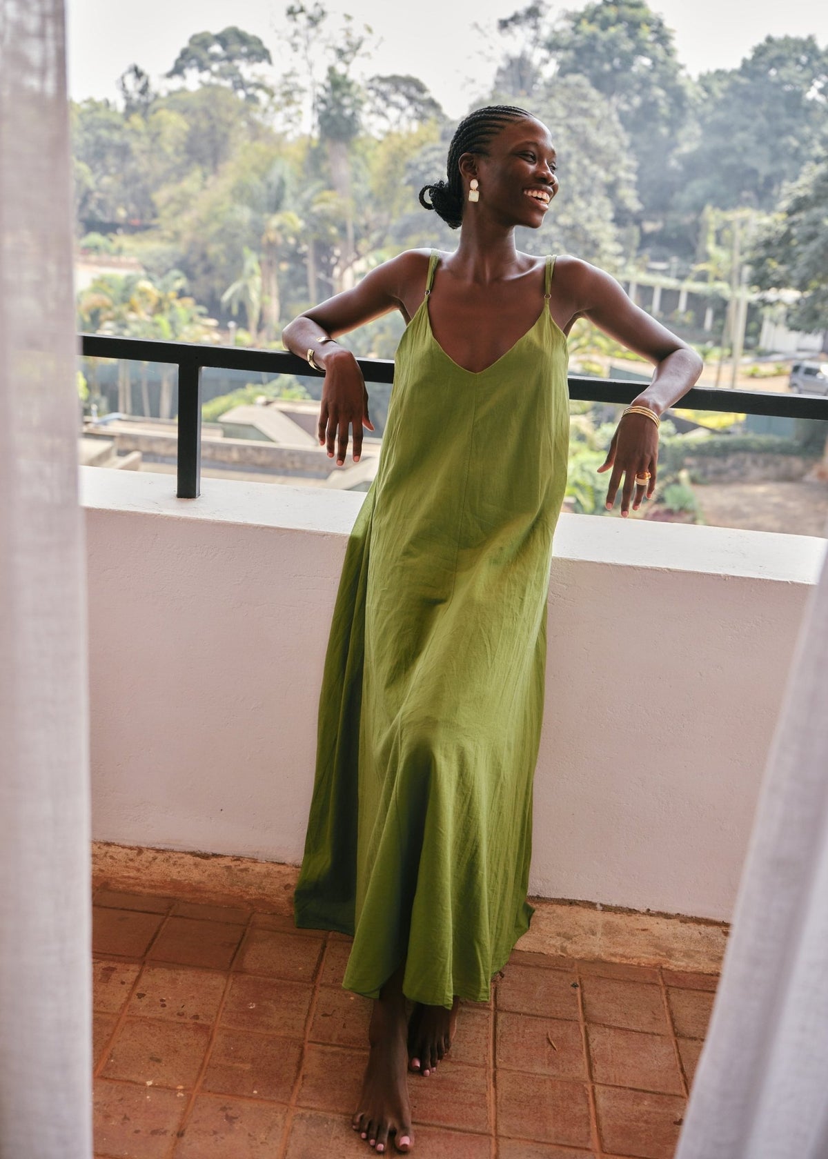 View our Tulum Strappy Cotton Maxi Dress In Olive - by Tribute Store