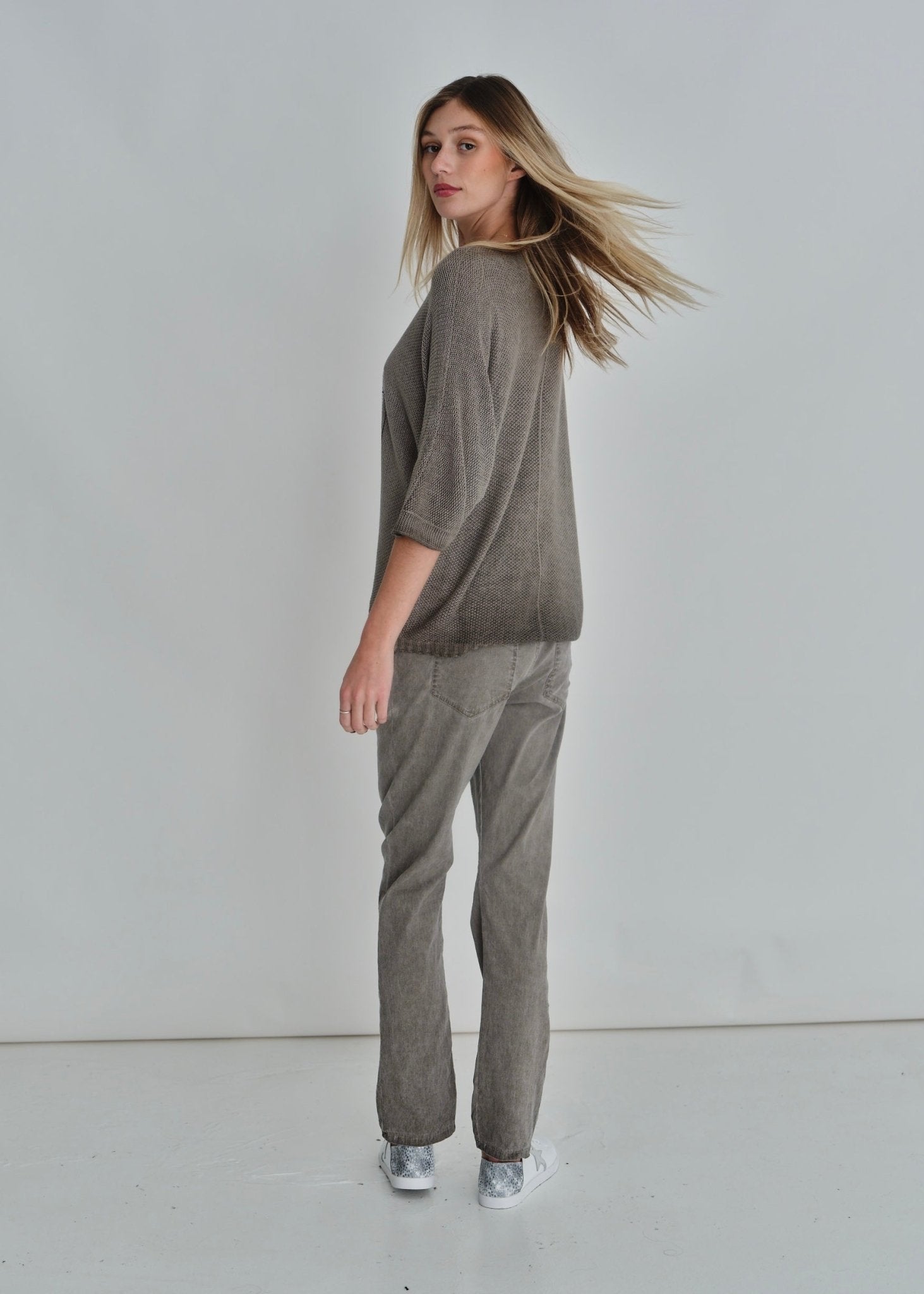 View our V-neck Knit Print In Taupe - by Tribute Store