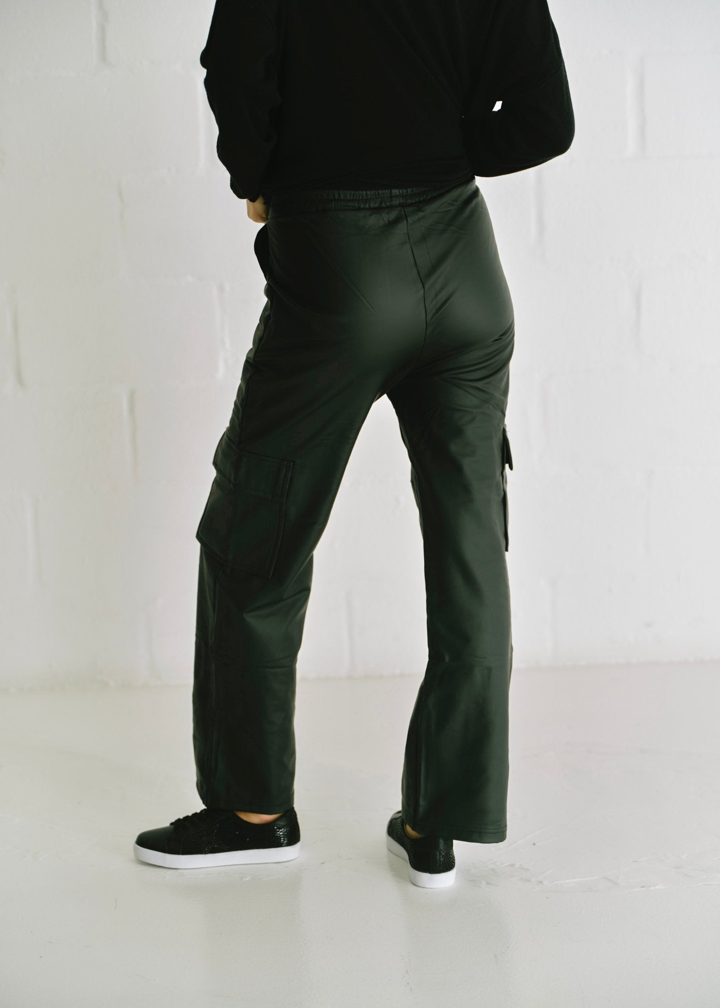 View our Vegan Leather Cargo Palazzo Pants in Black - by Tribute Store