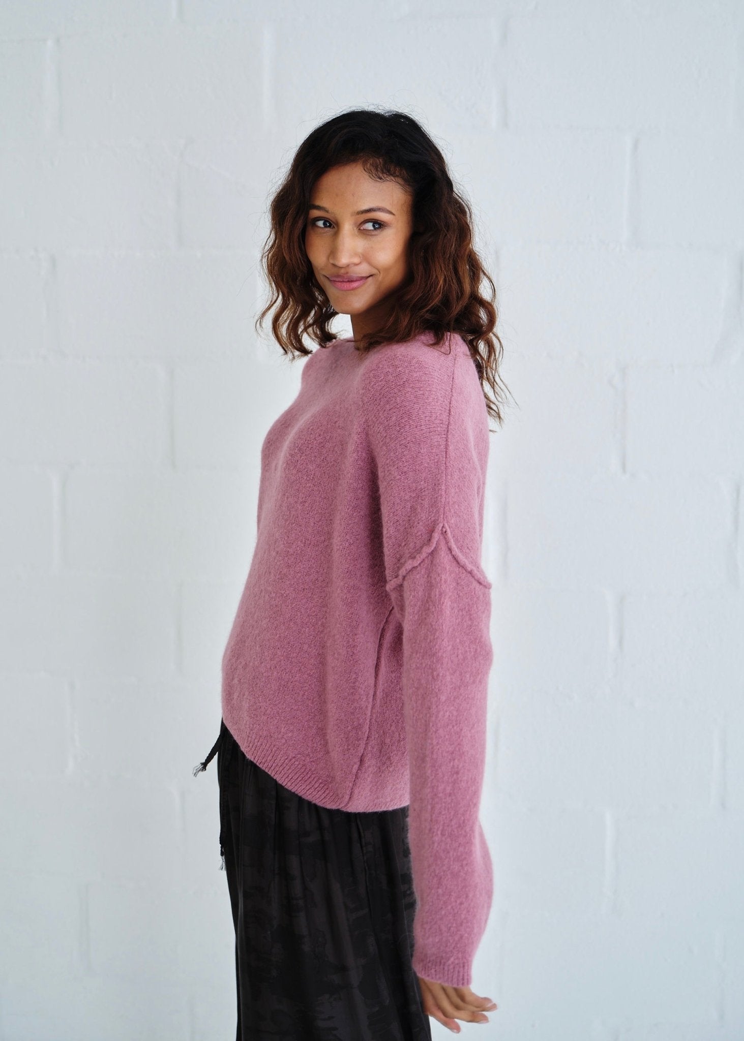 View our Ventura Oversized Crew Neck Knit In Berry - by Tribute Store