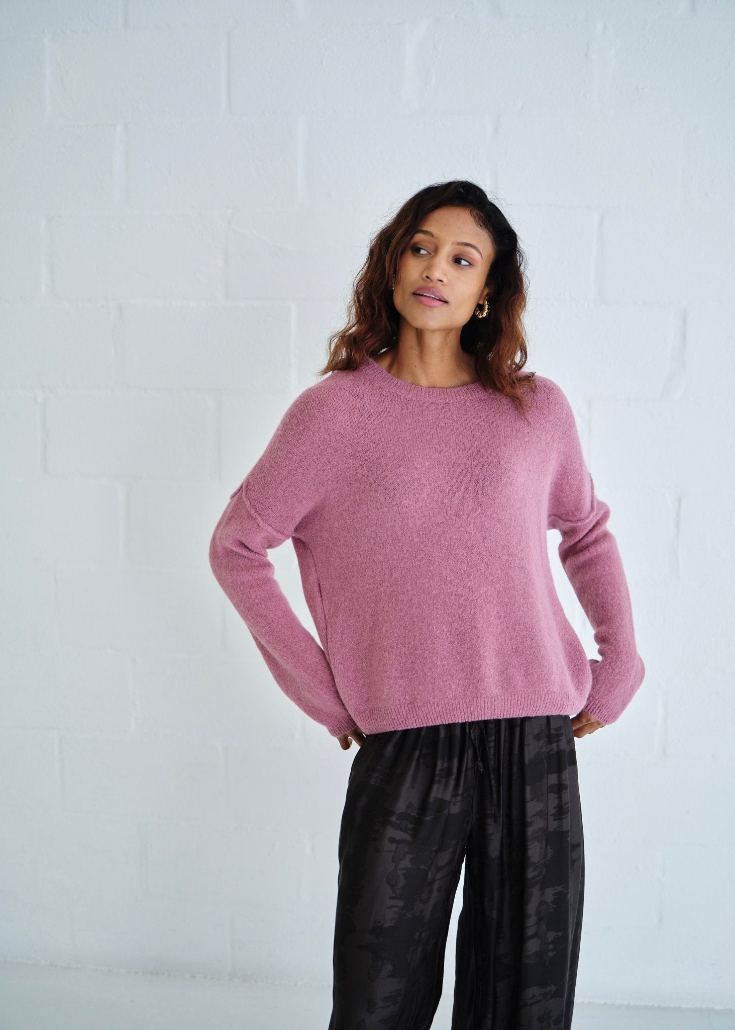 View our Ventura Oversized Crew Neck Knit In Berry - by Tribute Store