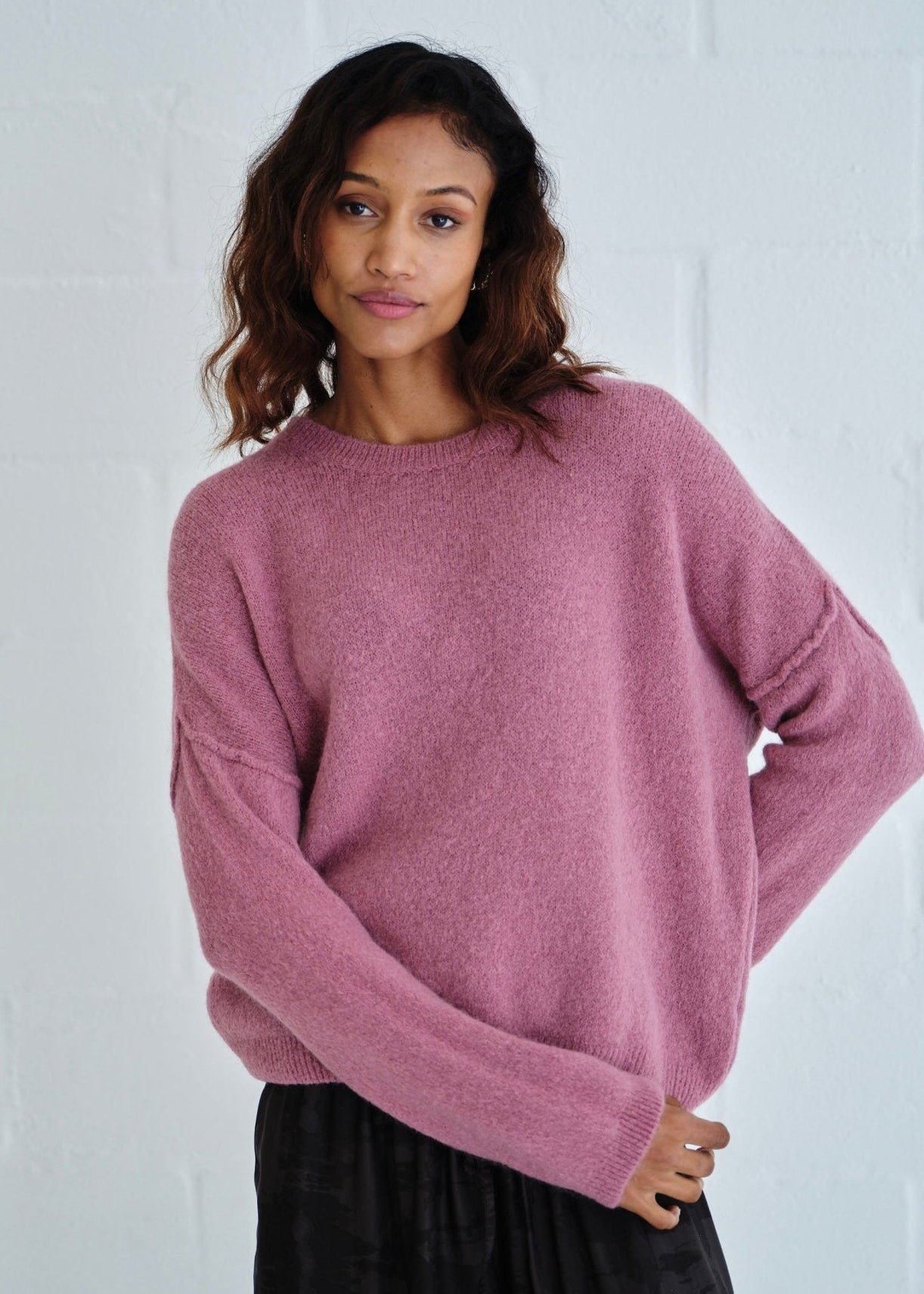 View our Ventura Oversized Crew Neck Knit In Berry - by Tribute Store