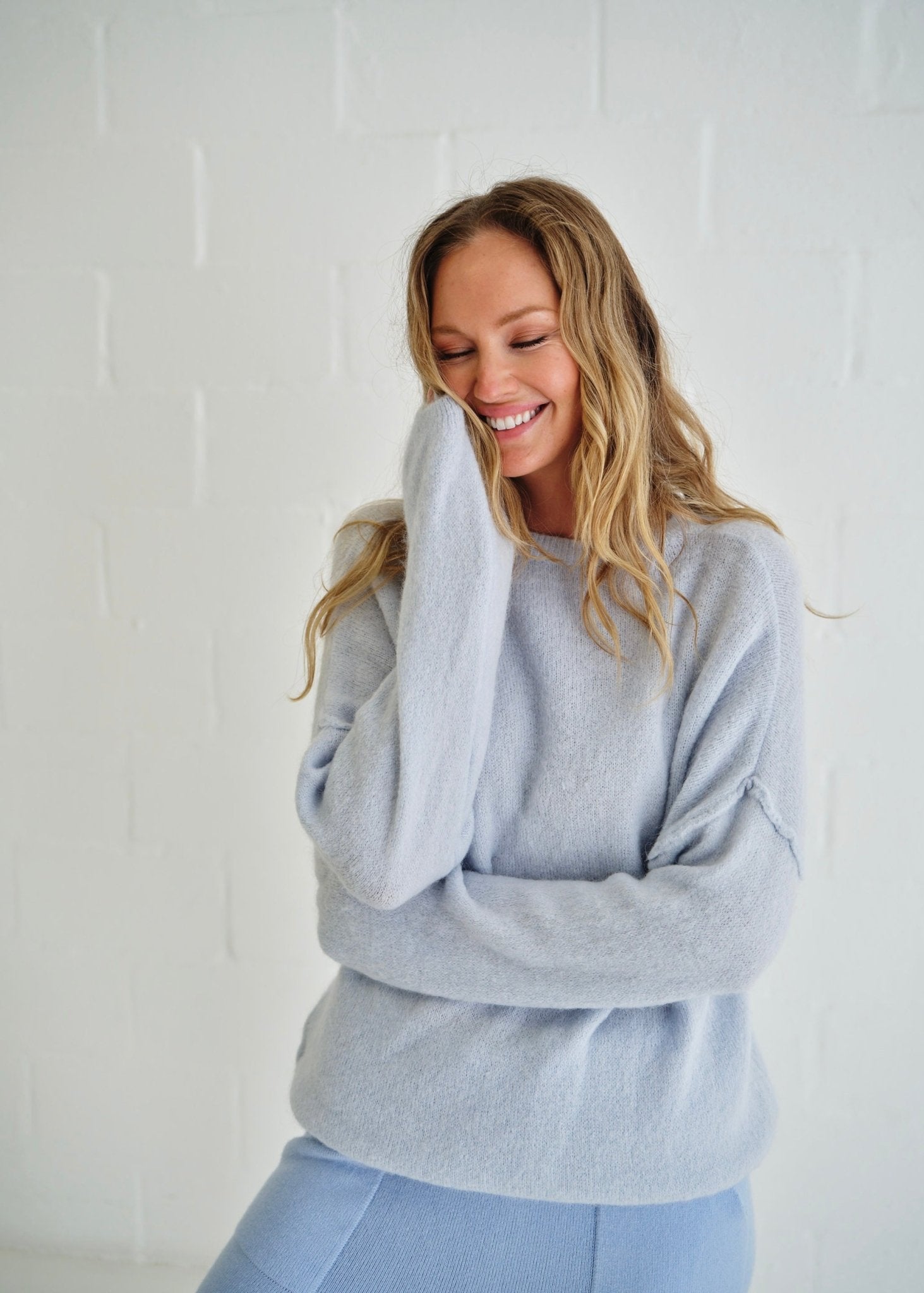 View our Ventura Oversized Crew Neck Knit In Sky Blue - by Tribute Store