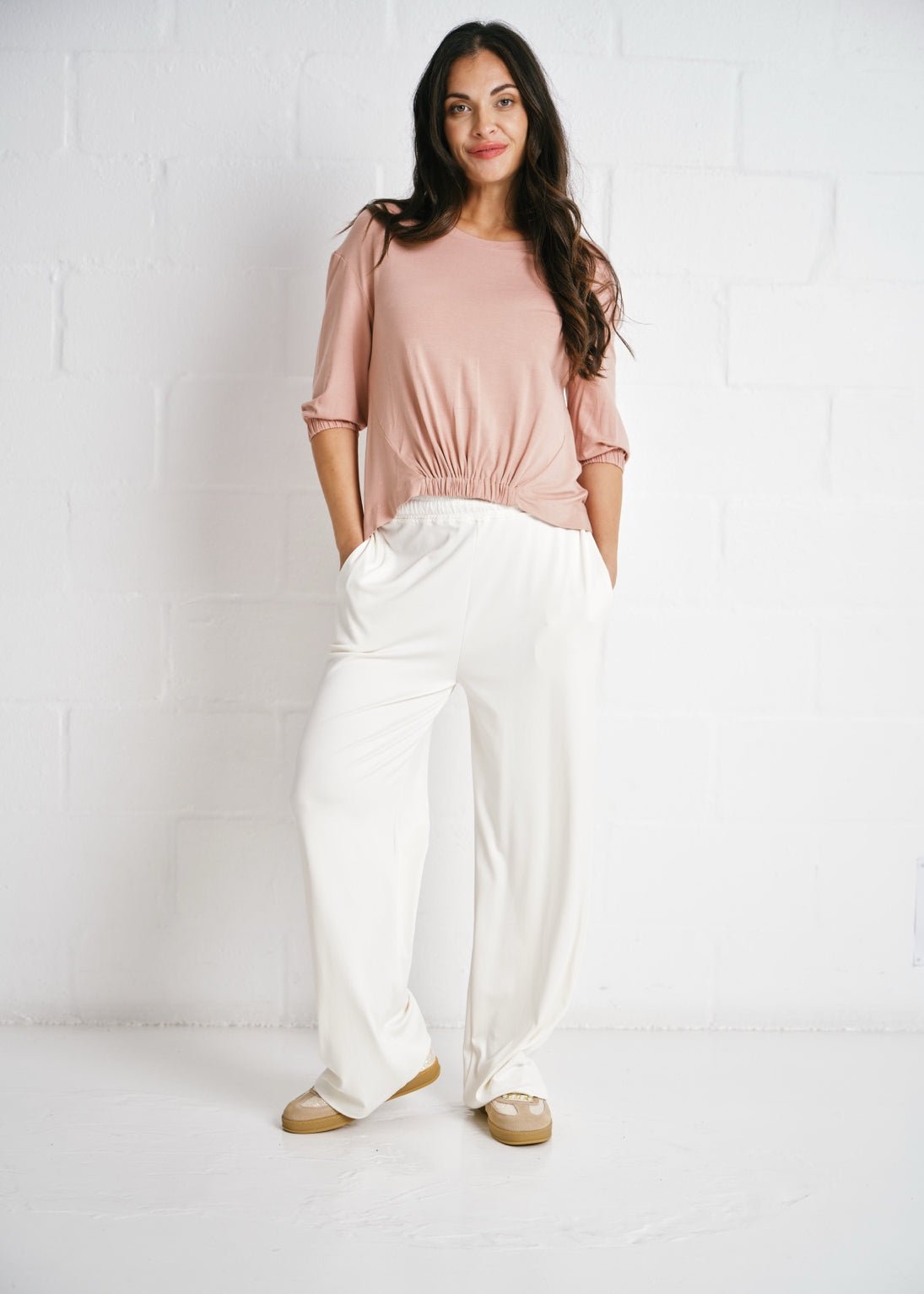 View our Verona Gathered Waist Tee In Blush Pink - by Tribute Store