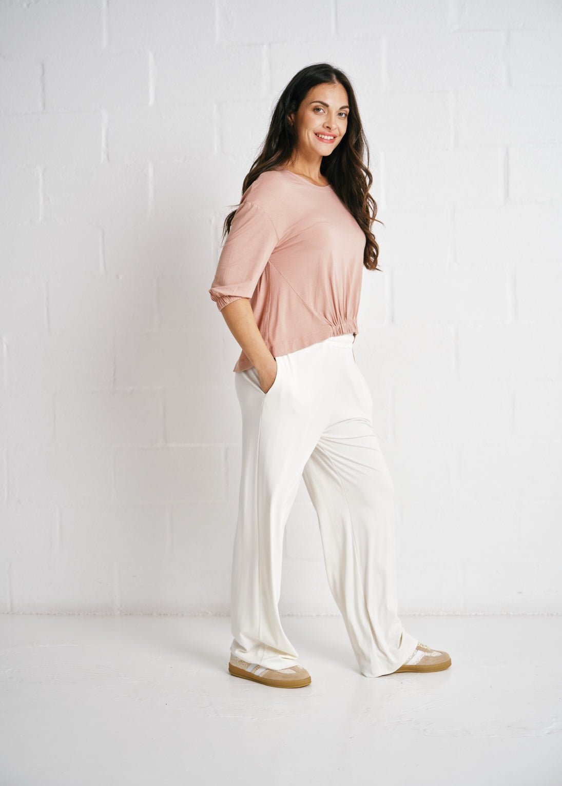 View our Verona Gathered Waist Tee In Blush Pink - by Tribute Store