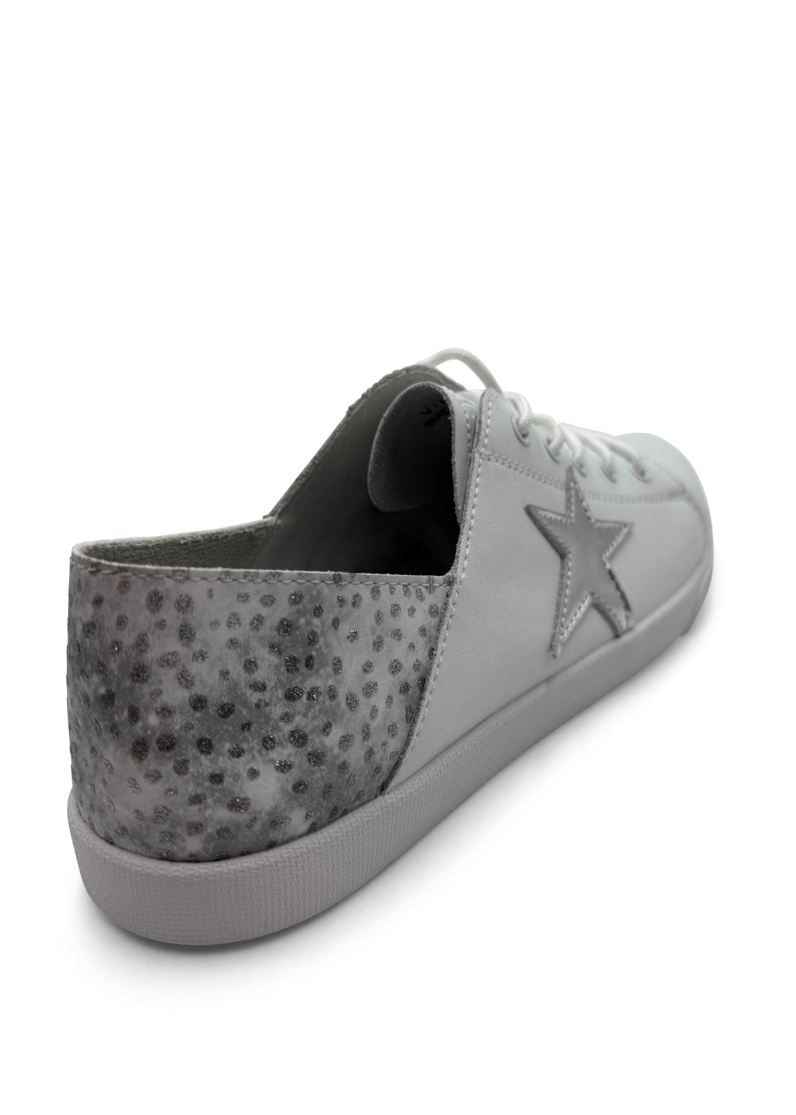 View our Vicki Leather Sneaker in White With Grey Spots - by Tribute Store
