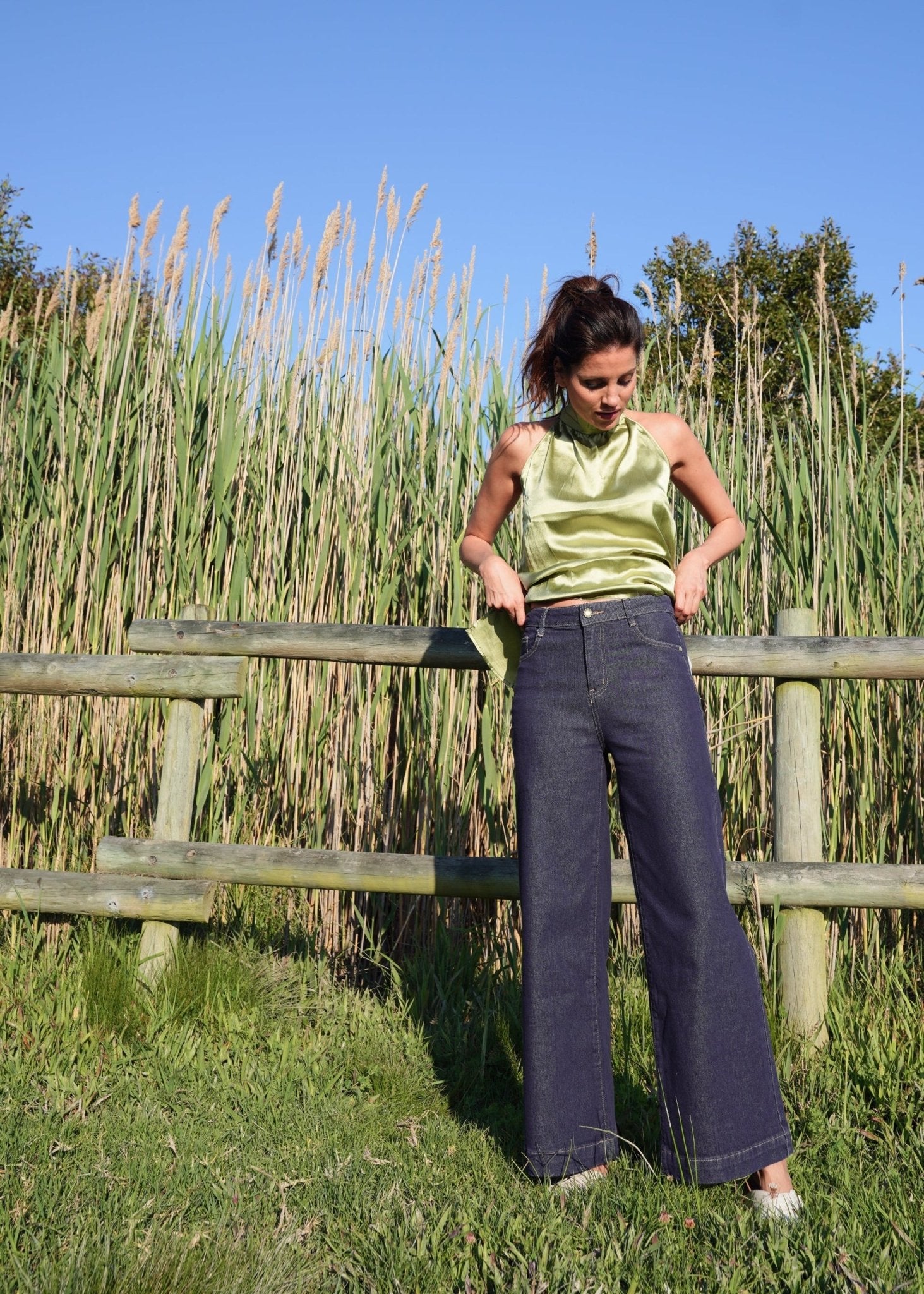 View our Wide Leg Jeans with Lace Heart on Back Pockets - by Tribute Store