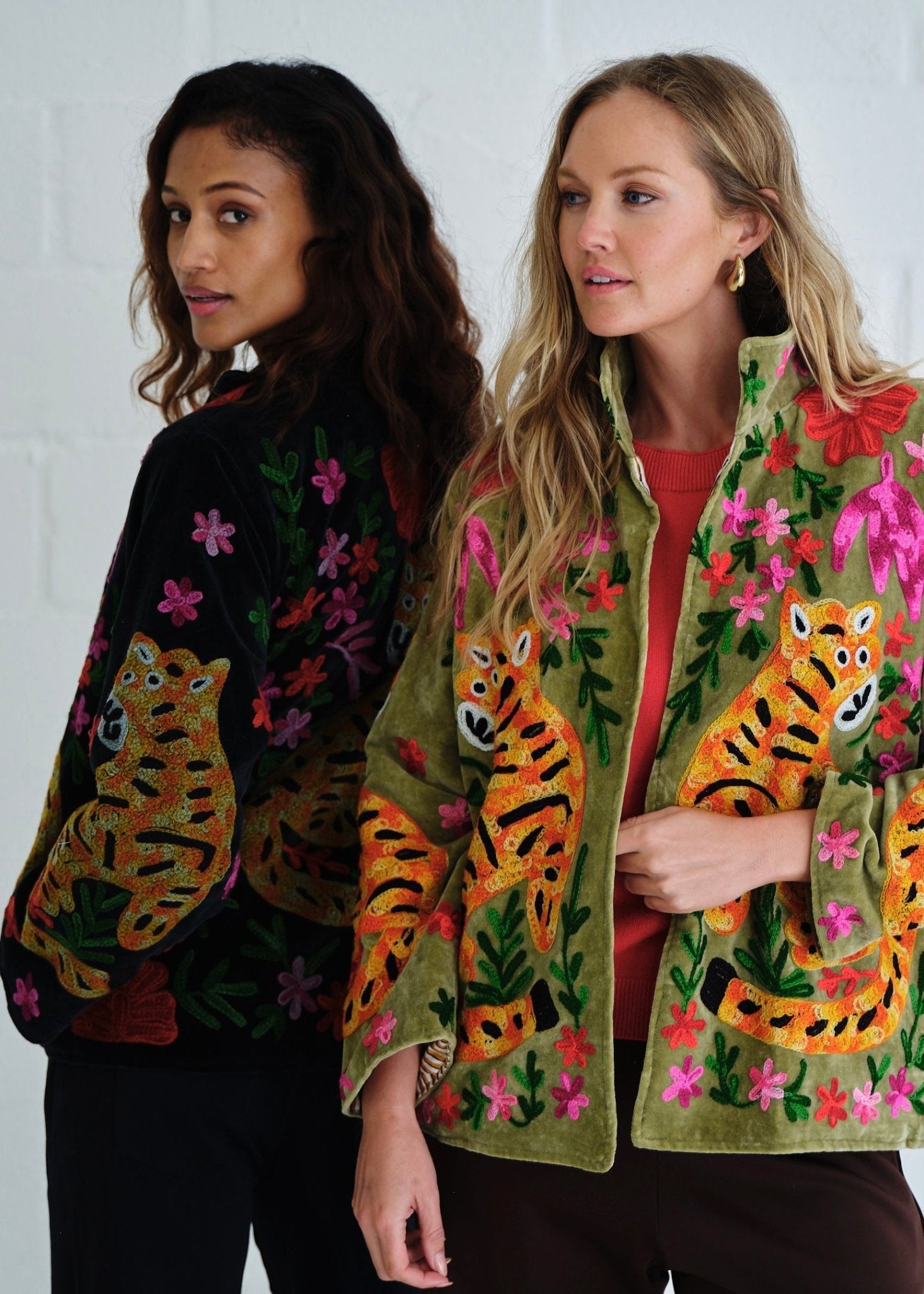 View our Wild Bloom Tiger Embroidered Velvet Jacket In Black - by Tribute Store
