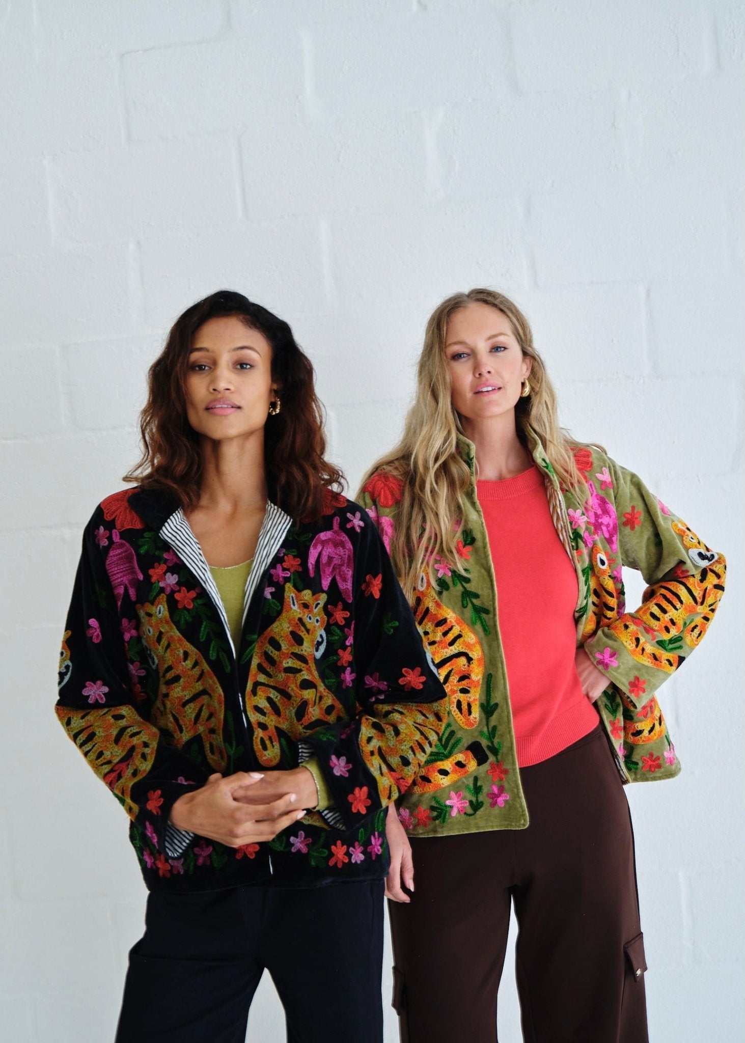 View our Wild Bloom Tiger Embroidered Velvet Jacket In Black - by Tribute Store