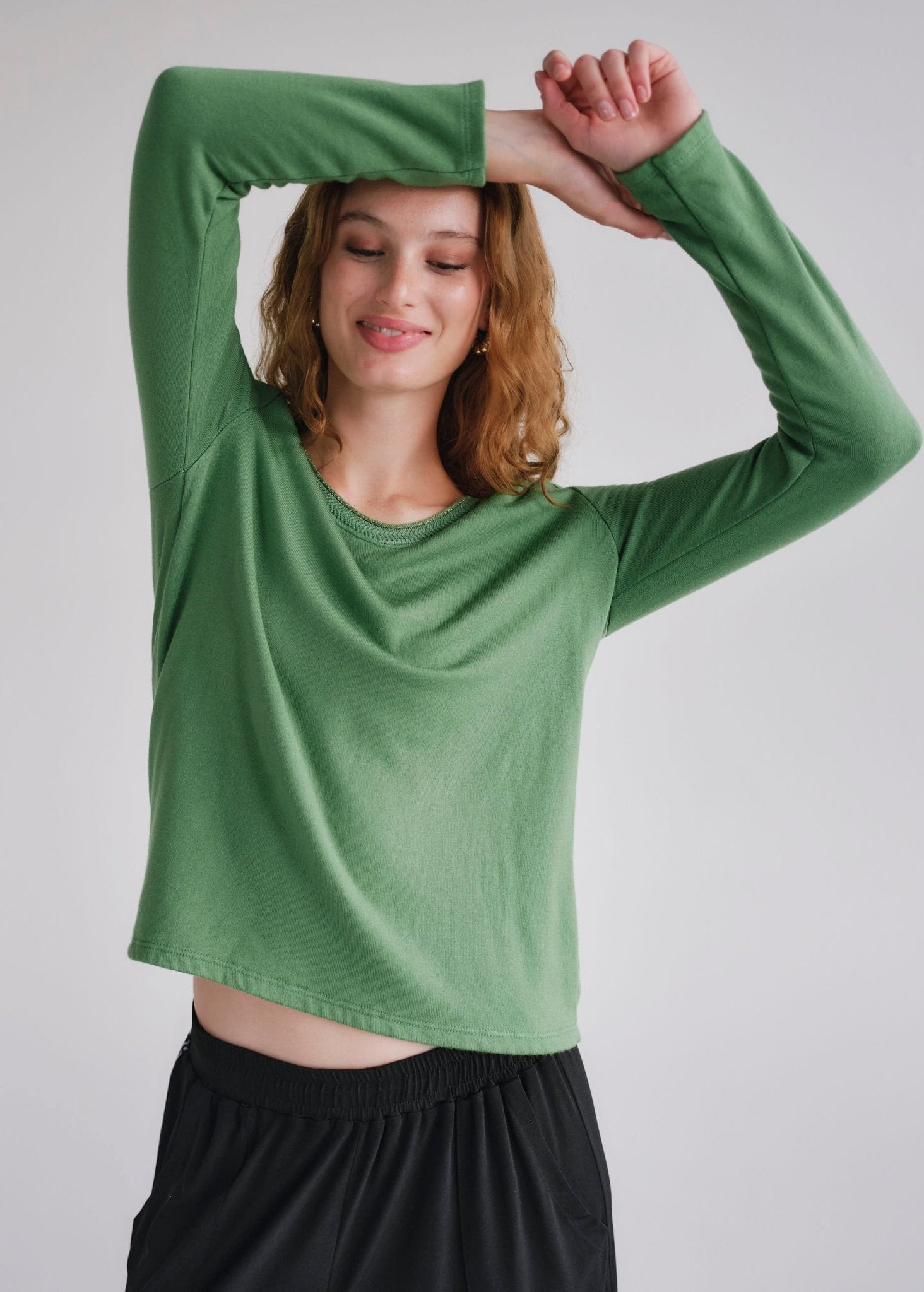 View our Winter V Neck with Gold Trim in Green - by Tribute Store
