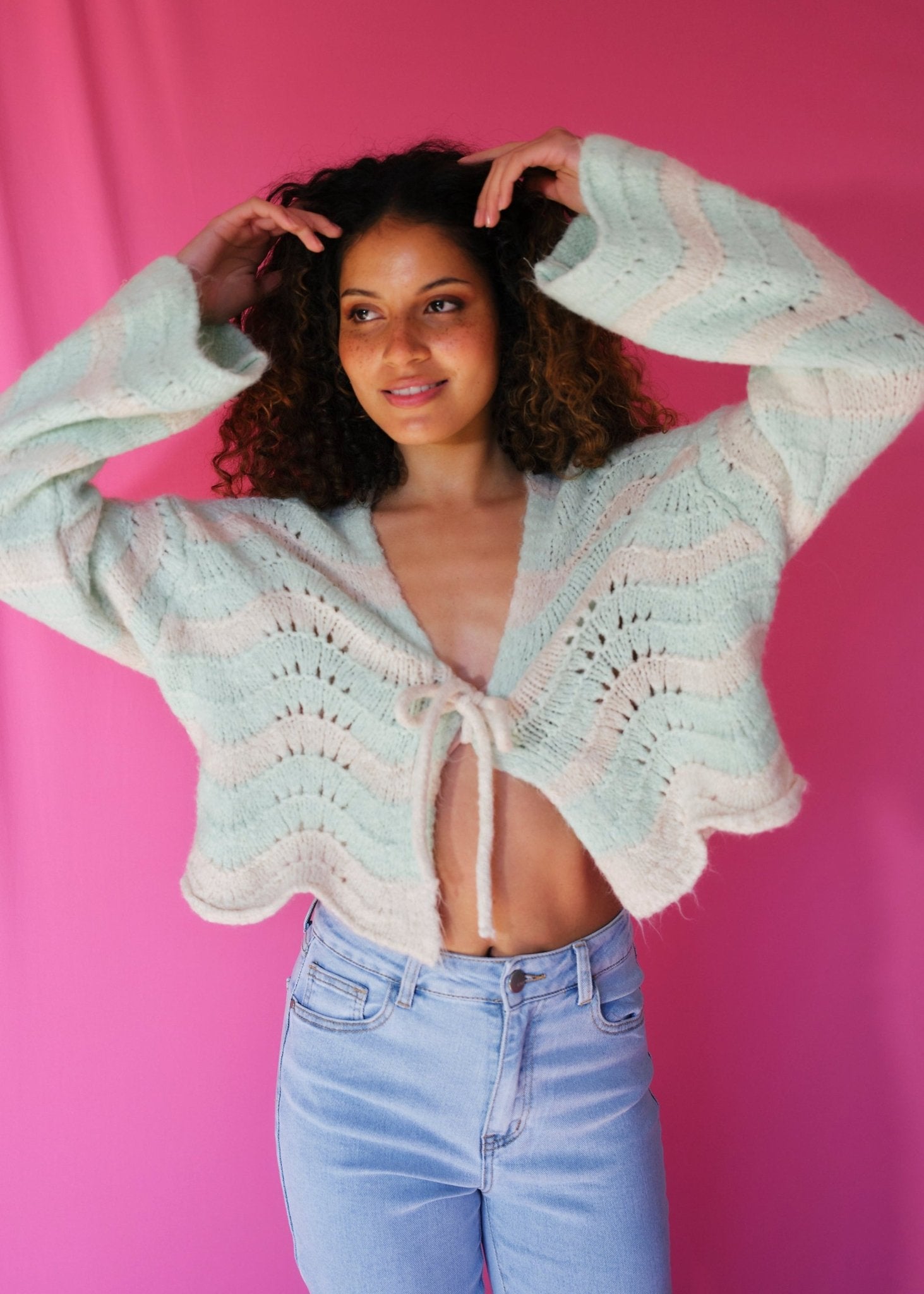 View our Zippora Mint Wave Cardigan - by Tribute Store