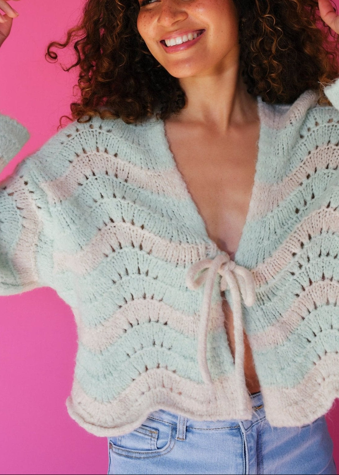 View our Zippora Mint Wave Cardigan - by Tribute Store