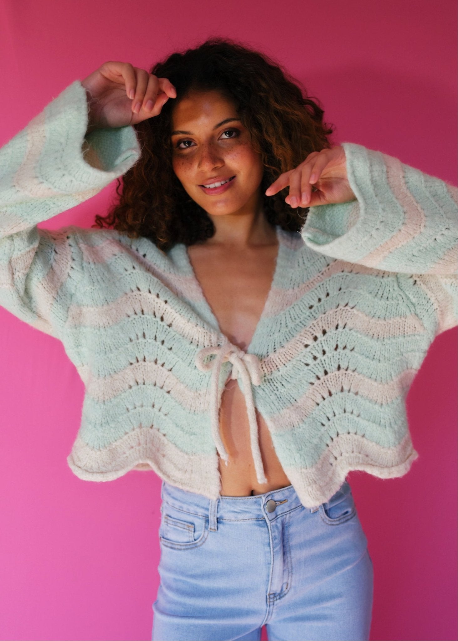 View our Zippora Mint Wave Cardigan - by Tribute Store