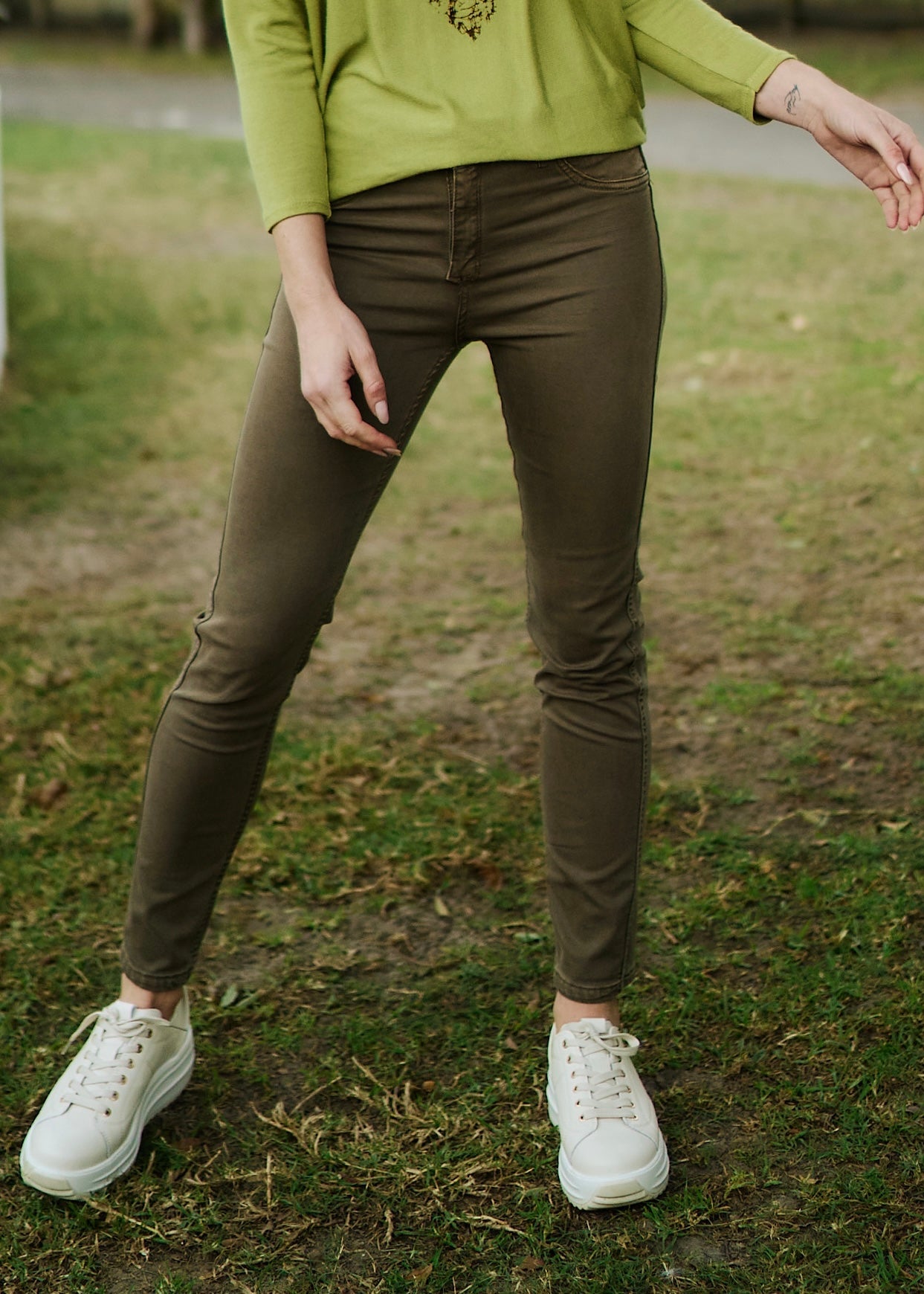 View our Reversible Jeans With Floral Print In Taupe - The ultimate BOTTOMS created by TRIBUTE and sold here, at Tribute Store
