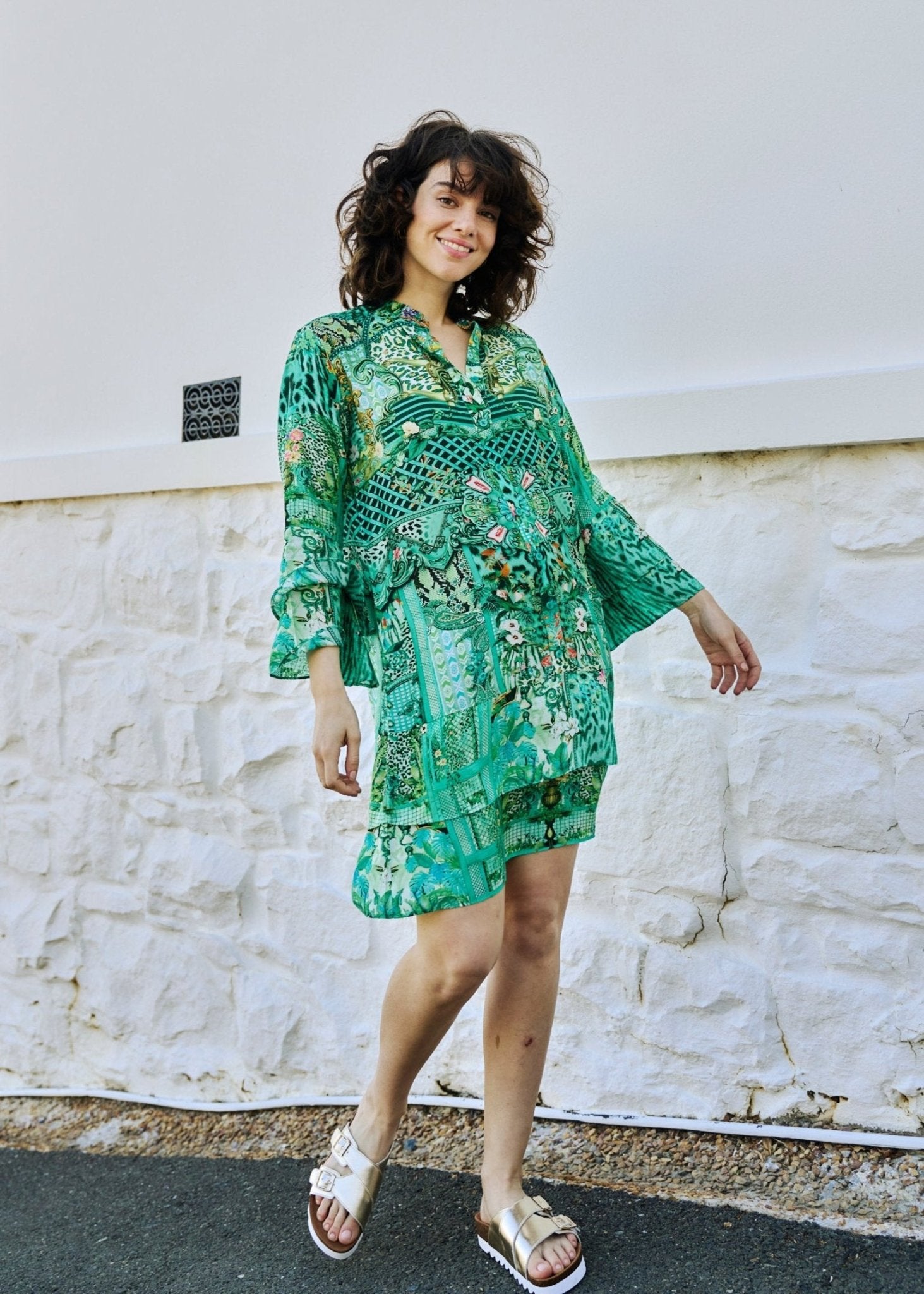 View our Symphony Dress With Paisley Print In Ocean Green - by Tribute Store