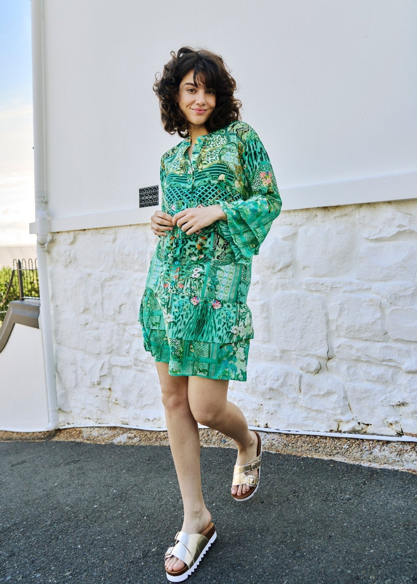 View our Symphony Dress With Paisley Print In Ocean Green - by Tribute Store