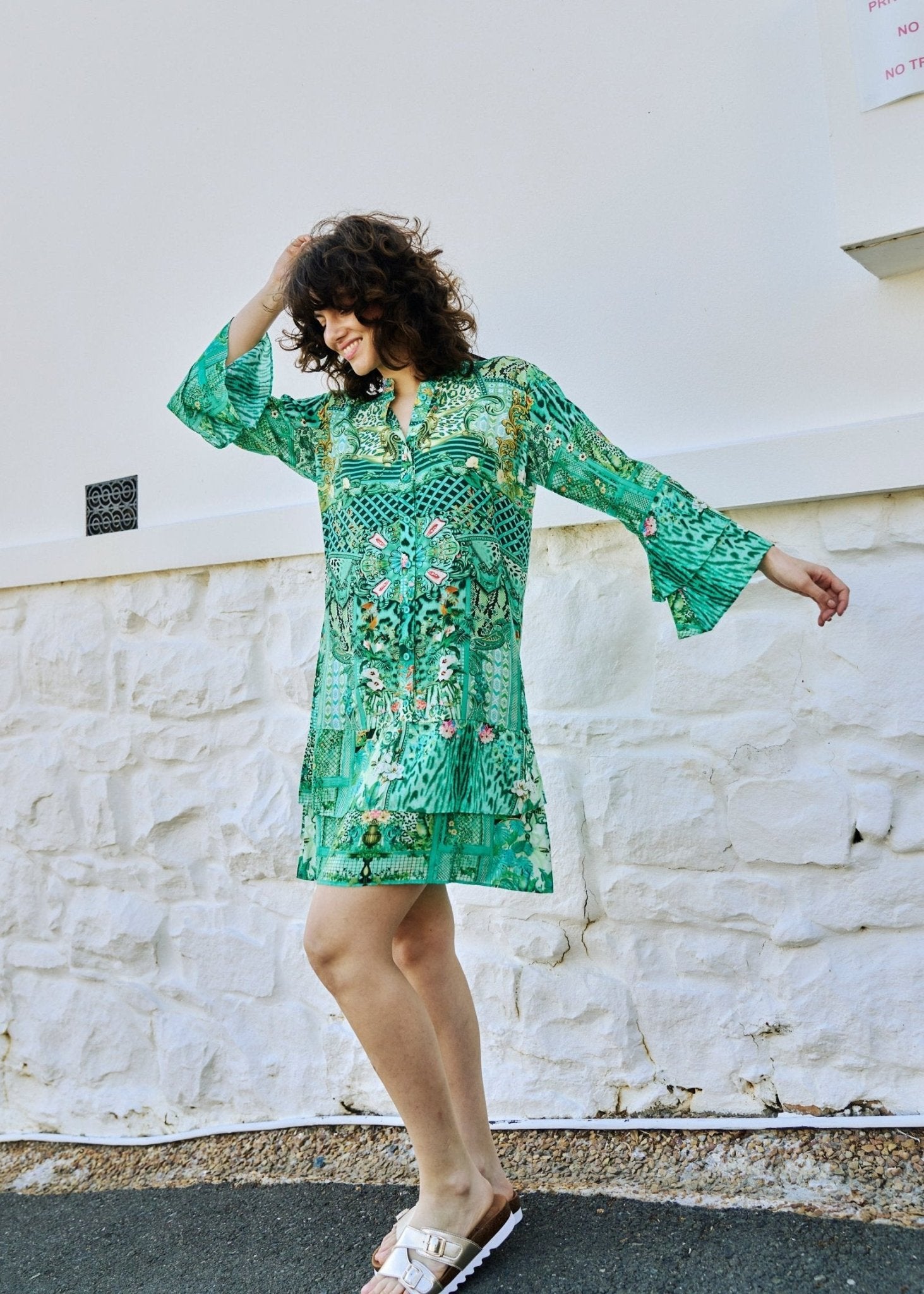 View our Symphony Dress With Paisley Print In Ocean Green - by Tribute Store