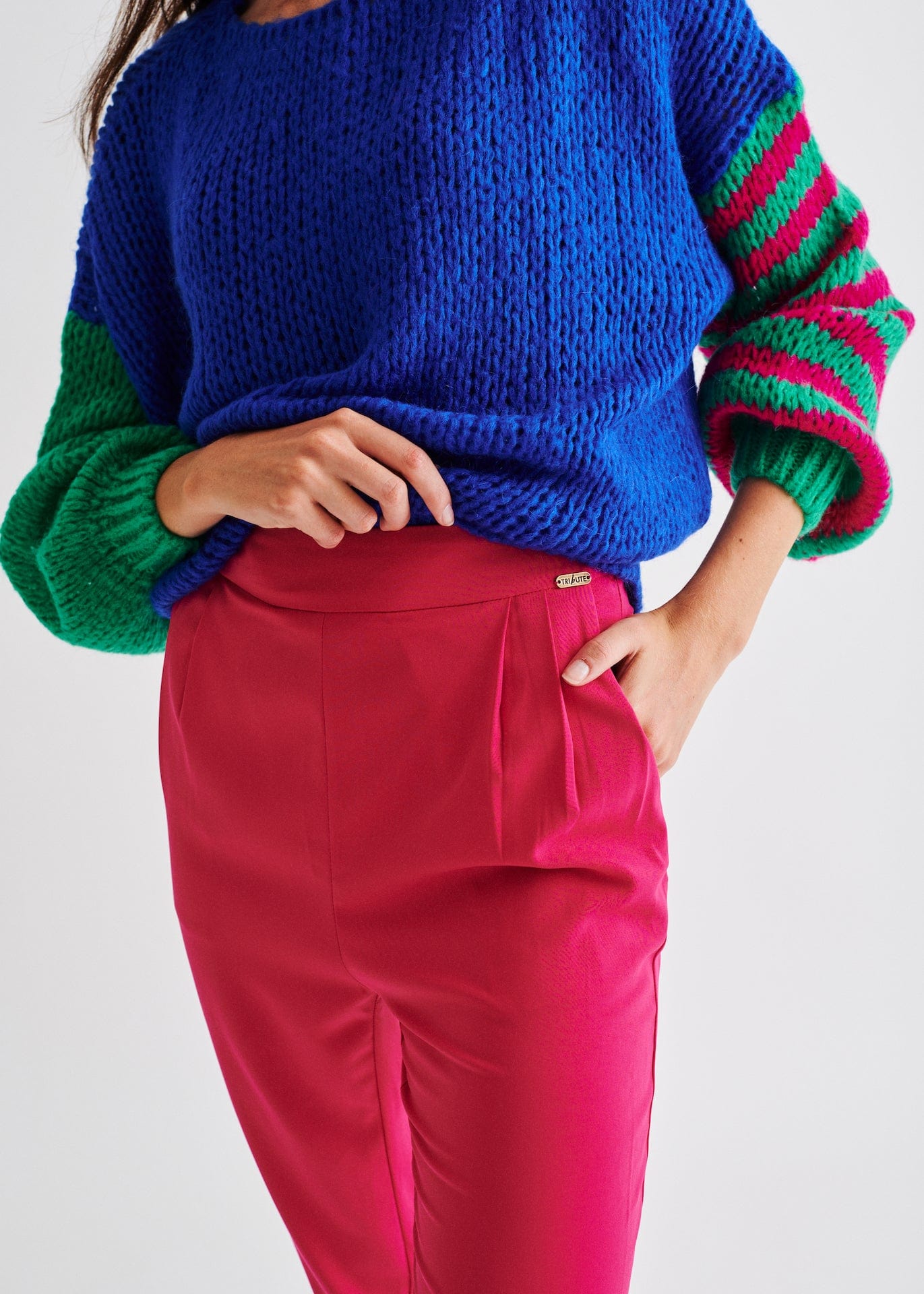 View our High Waisted Cigarette Pants In Fuchsia - by Tribute Store