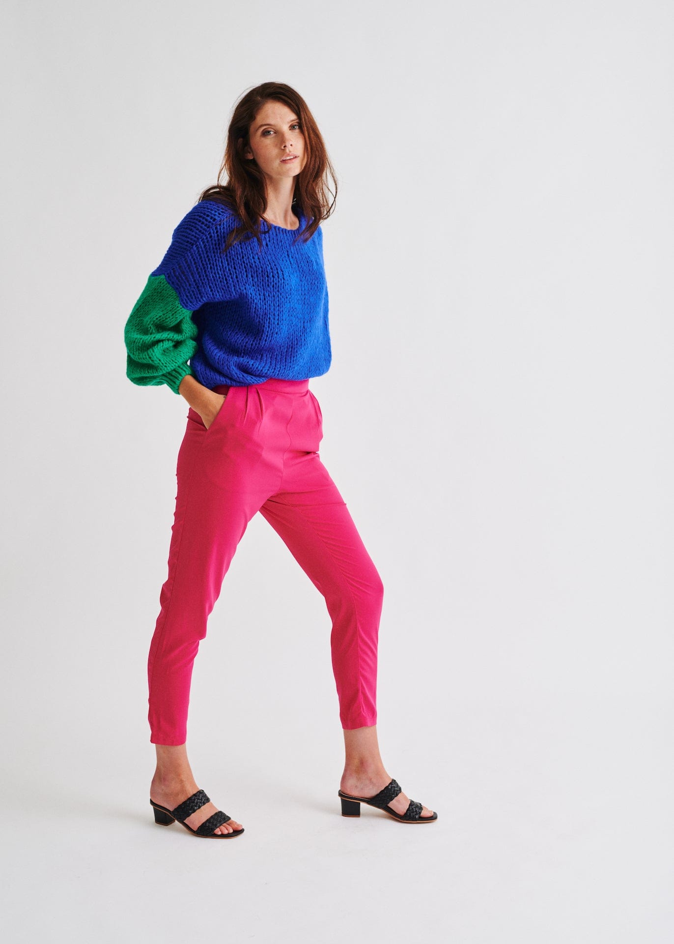 View our High Waisted Cigarette Pants In Fuchsia - by Tribute Store