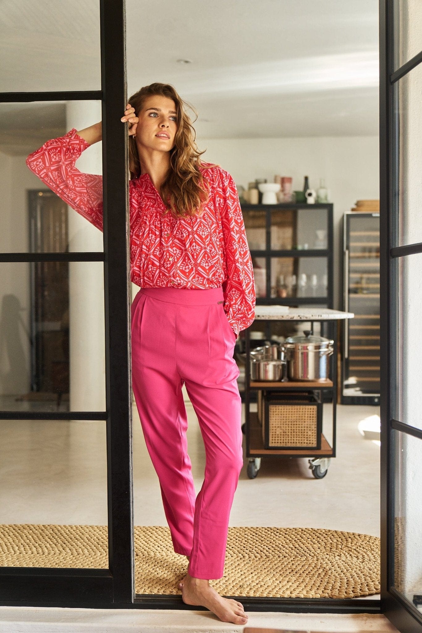 View our High Waisted Cigarette Pants In Fuchsia - by Tribute Store