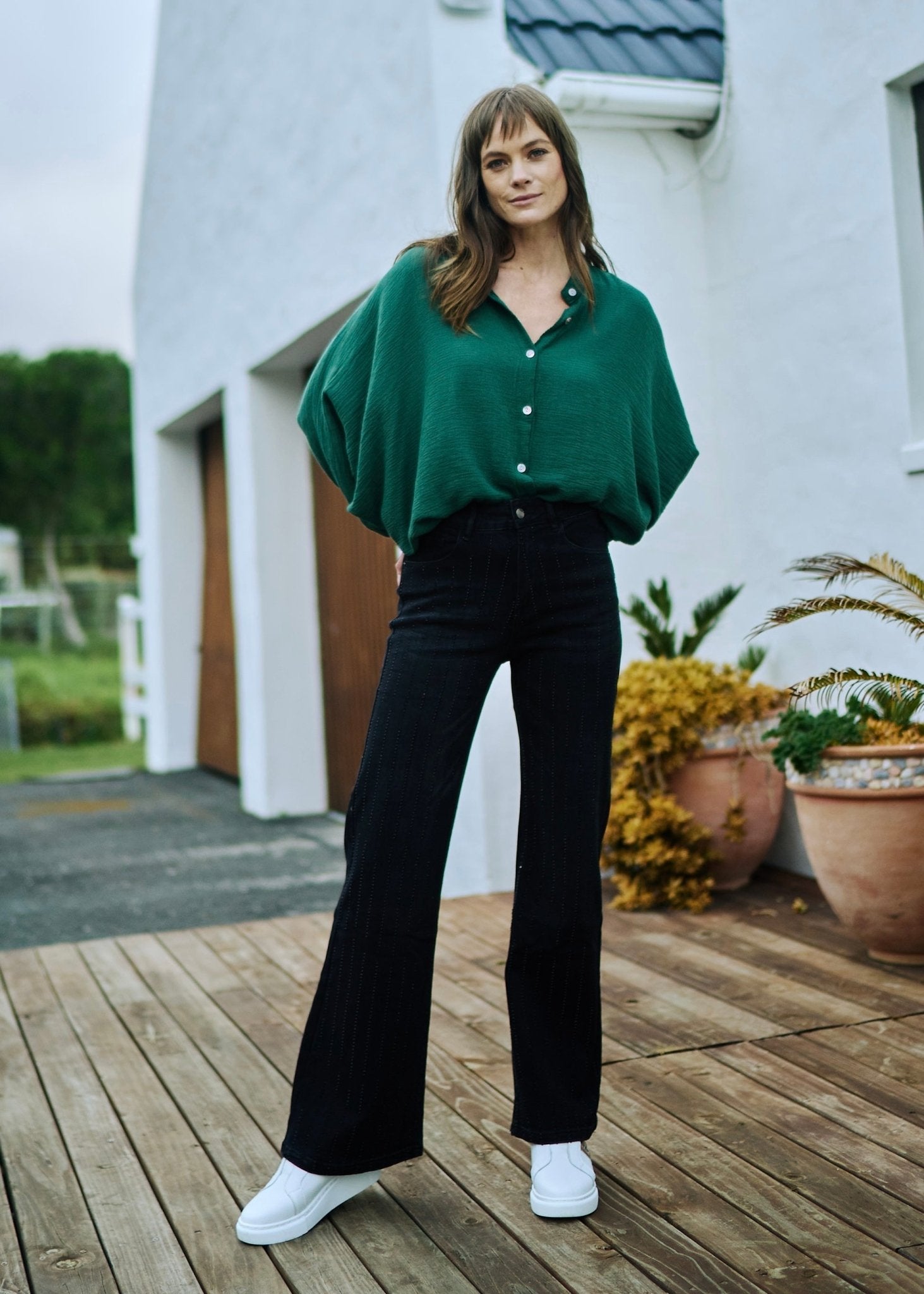 View our Wide Leg Jeans with Diamante Embellishment in Black - The ultimate BOTTOMS created by TRIBUTE and sold here, at Tribute Store