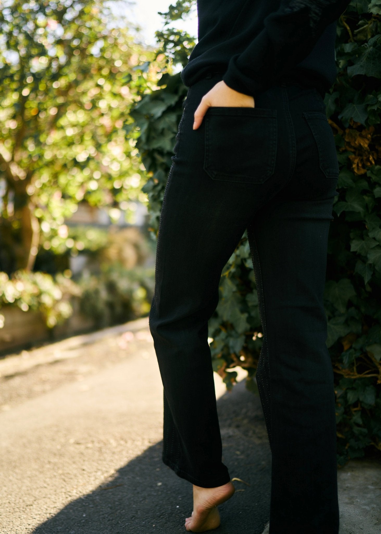 View our Wide Leg Jeans with Diamante Embellishment in Black - The ultimate BOTTOMS created by TRIBUTE and sold here, at Tribute Store