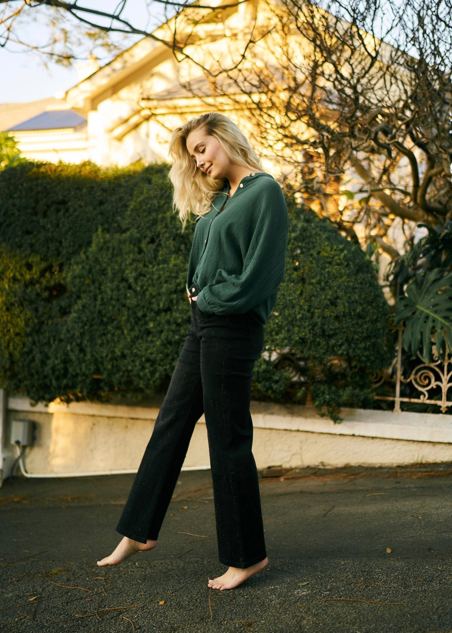 View our Wide Leg Jeans with Diamante Embellishment in Black - The ultimate BOTTOMS created by TRIBUTE and sold here, at Tribute Store