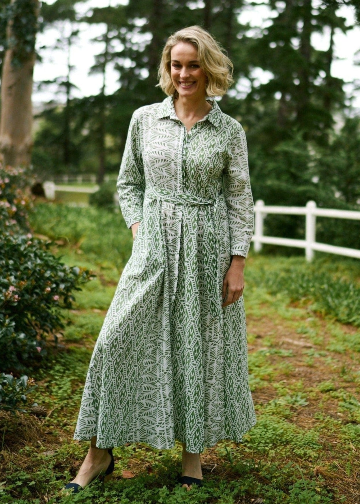 View our Brooklyn Panel Dress With Contrast Print In Green And White - The ultimate DRESSES created by ICONIC and sold here, at Tribute Store