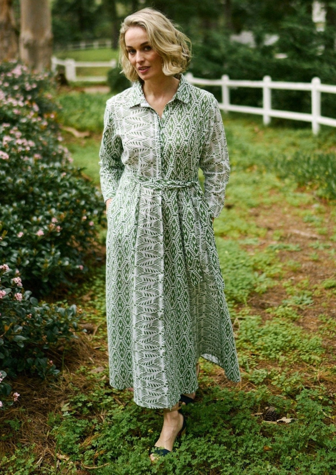 View our Brooklyn Panel Dress With Contrast Print In Green And White - The ultimate DRESSES created by ICONIC and sold here, at Tribute Store