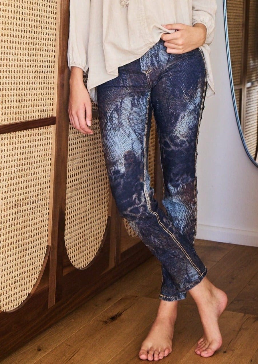 Dark Blue Reversible Denim Jeans with Animal Print - Tribute StoreTRIBUTE