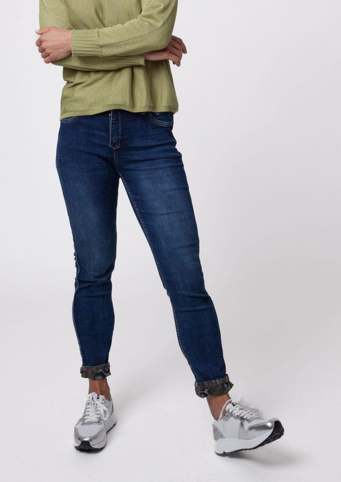 View our Dark Blue Reversible Denim Jeans with Animal Print - The ultimate BOTTOMS created by TRIBUTE and sold here, at Tribute Store