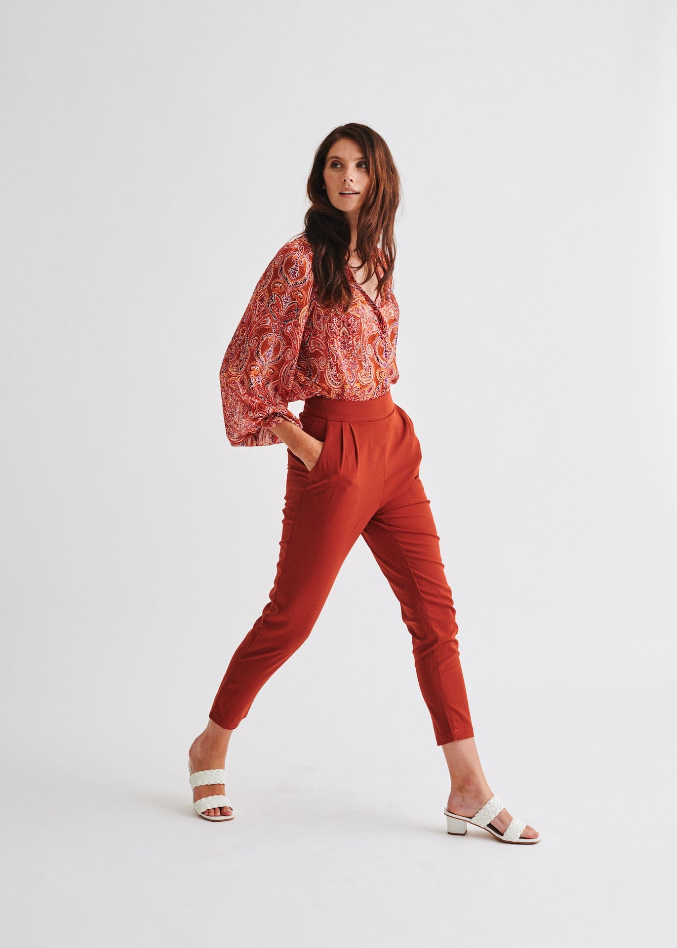 View our High Waisted Cigarette Pants In Rust - by Tribute Store