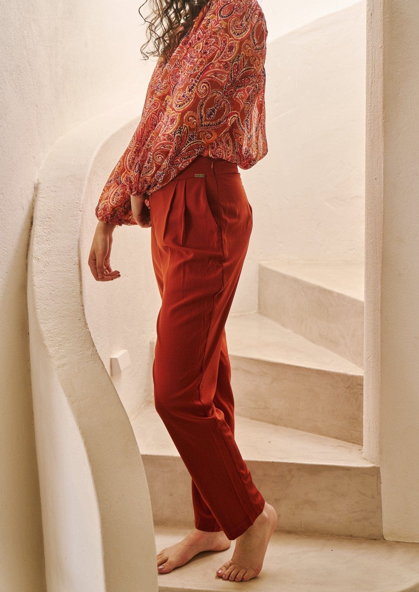 View our High Waisted Cigarette Pants In Rust - by Tribute Store