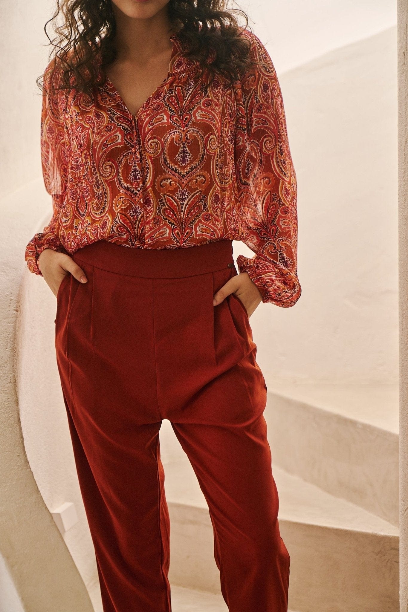 View our High Waisted Cigarette Pants In Rust - by Tribute Store