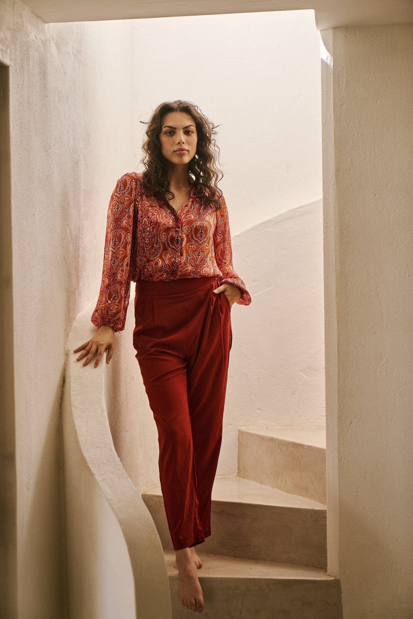 View our High Waisted Cigarette Pants In Rust - by Tribute Store