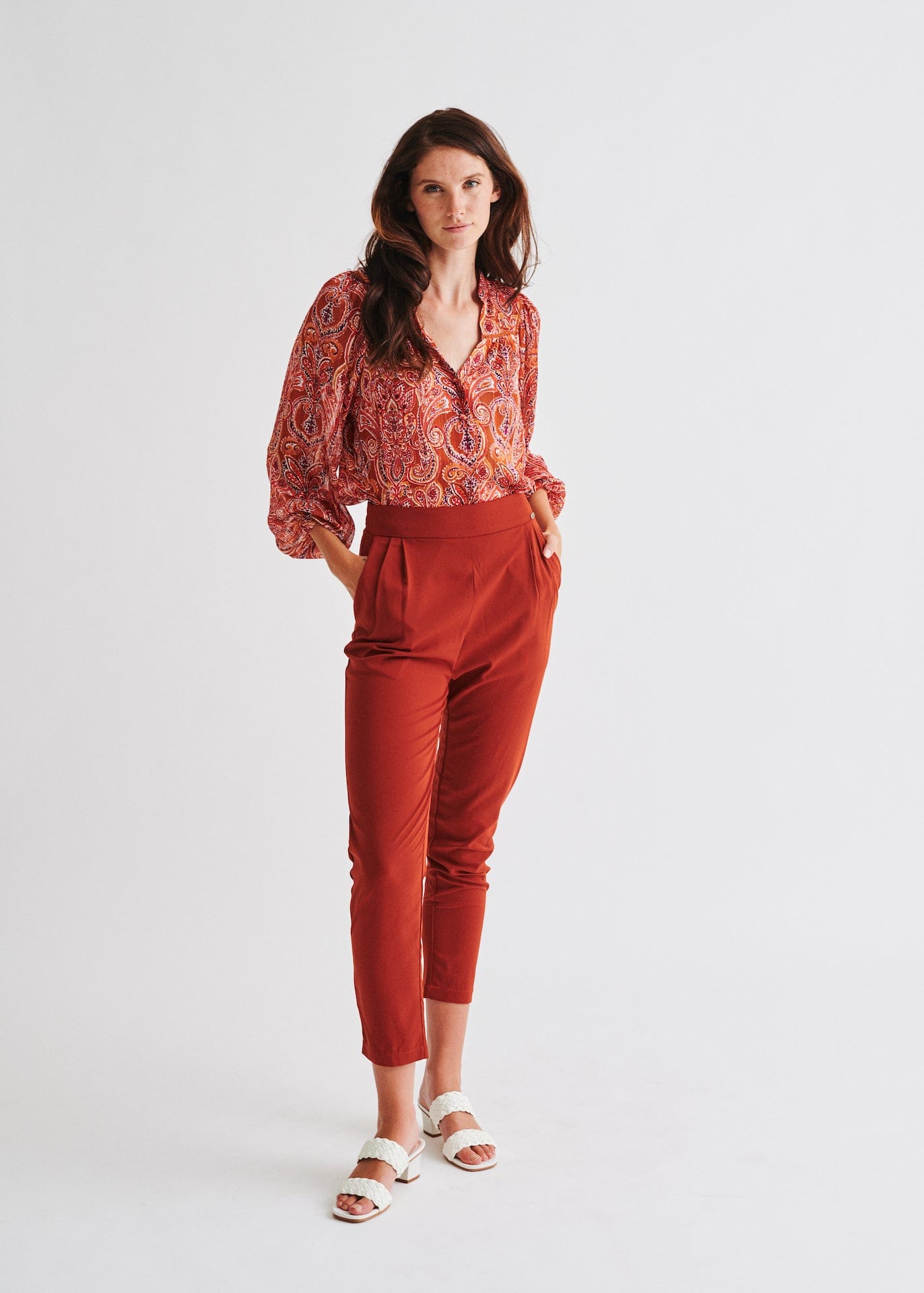 View our High Waisted Cigarette Pants In Rust - by Tribute Store