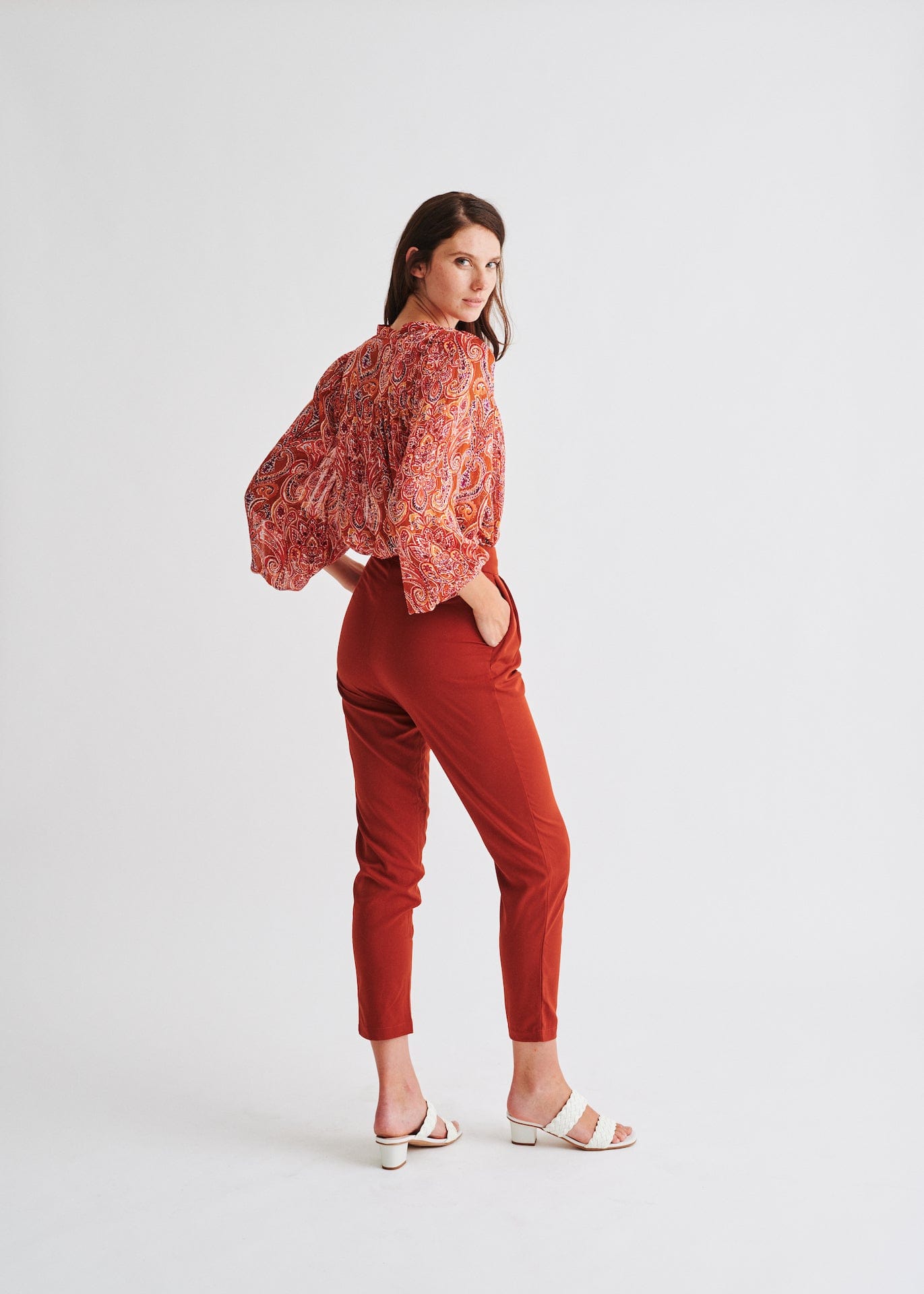 View our High Waisted Cigarette Pants In Rust - by Tribute Store