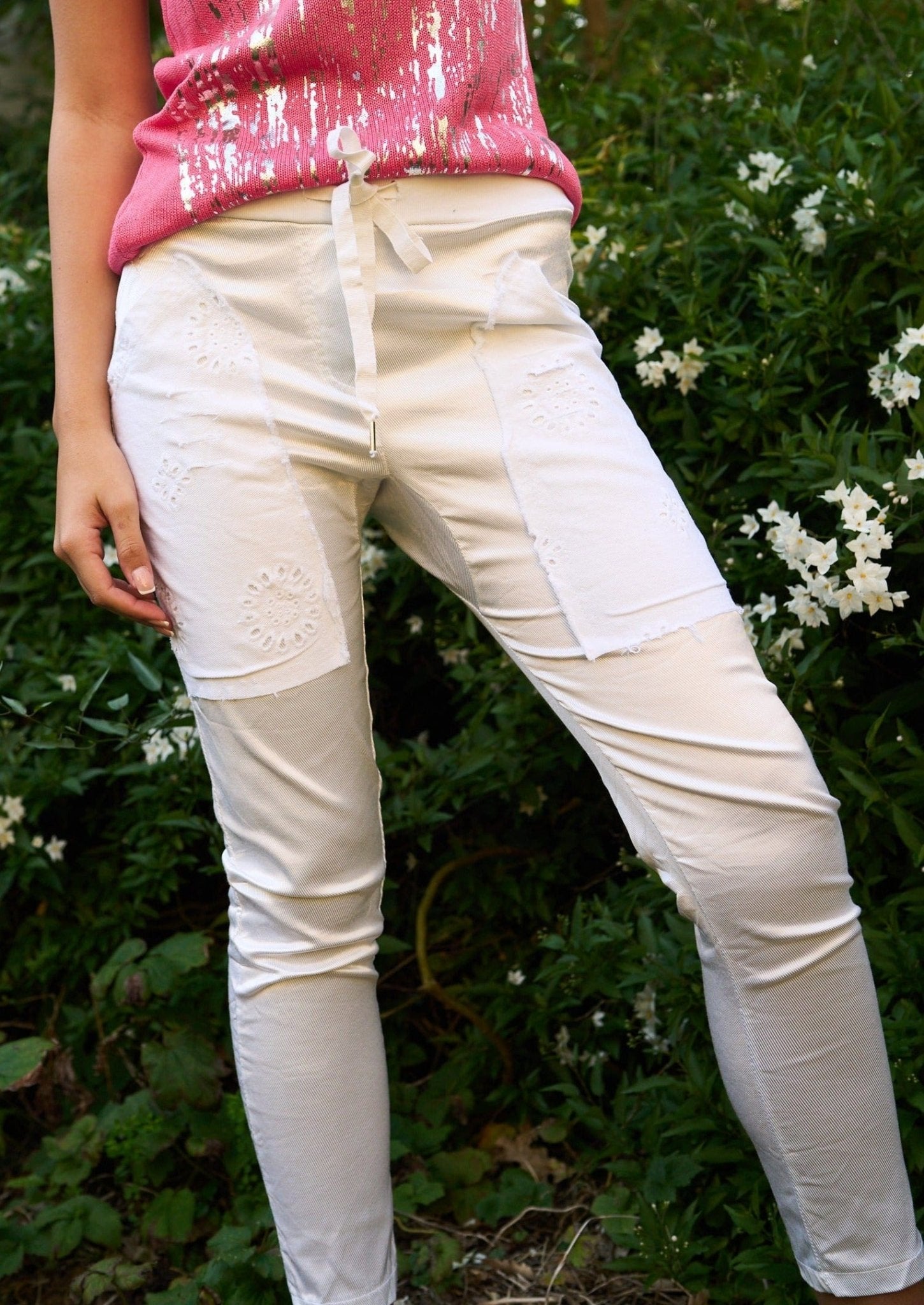View our Italian Iridescent Cotton Joggers in White - by Tribute Store