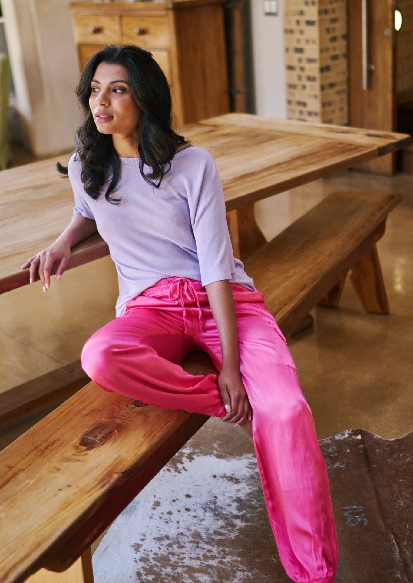 View our Italian Satin Cargo Pants in Hot Pink - by Tribute Store
