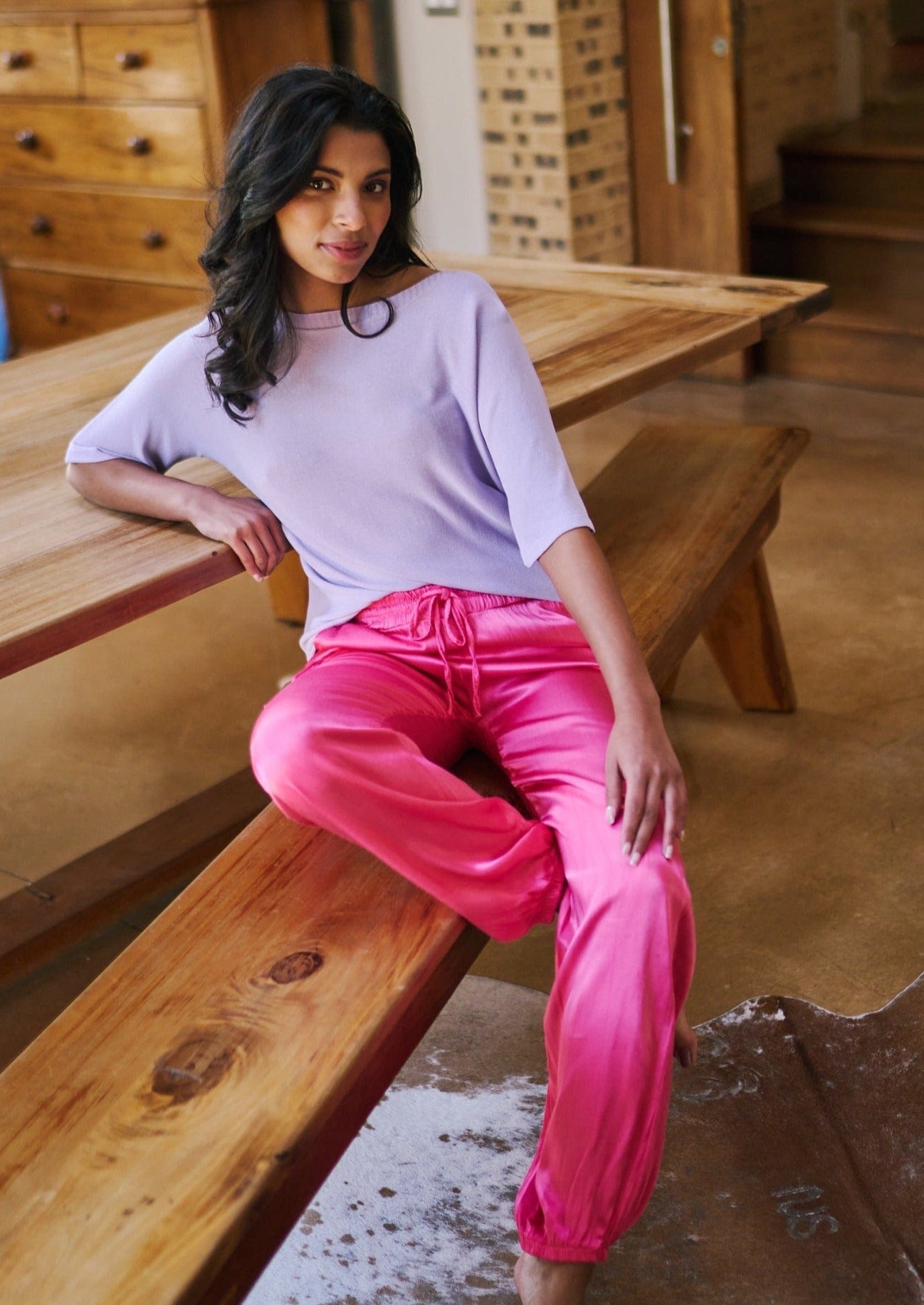 View our Italian Satin Cargo Pants in Hot Pink - by Tribute Store