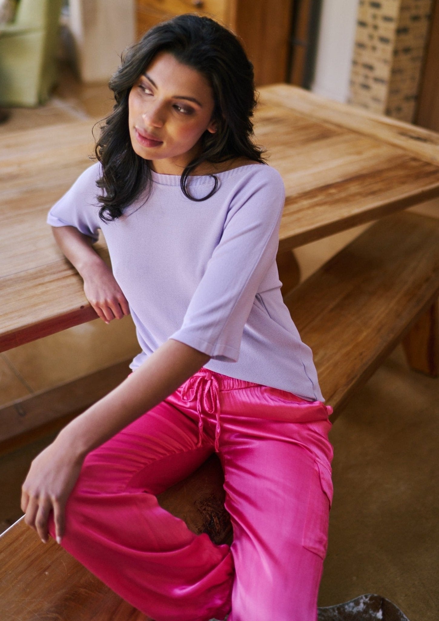 View our Italian Satin Cargo Pants in Hot Pink - by Tribute Store